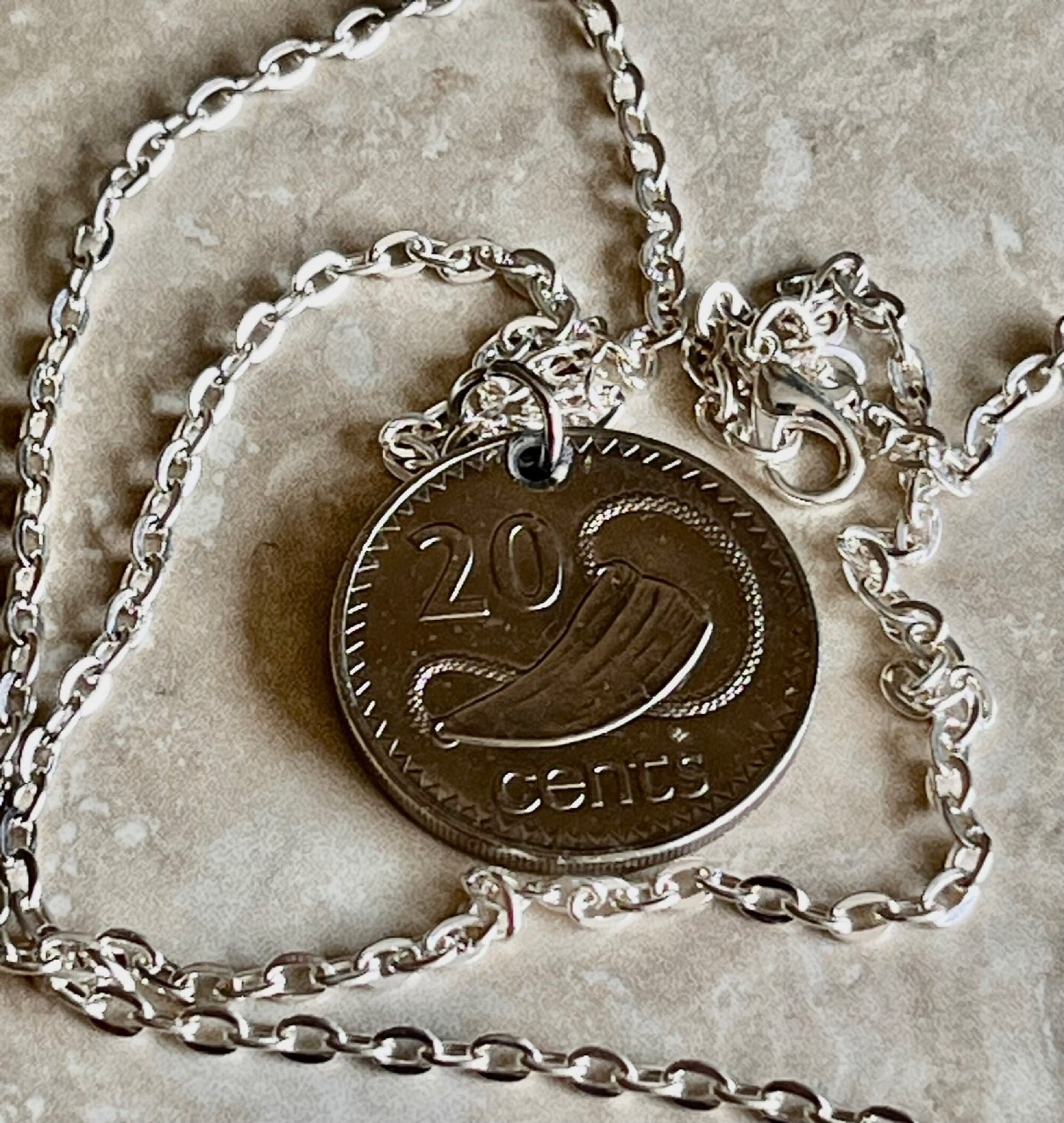 Fiji Coin Necklace 20 Cents Fijian Pendant Personal Necklace Old Vintage Handmade Jewelry Gift Friend Charm For Him Her World Coin Collector