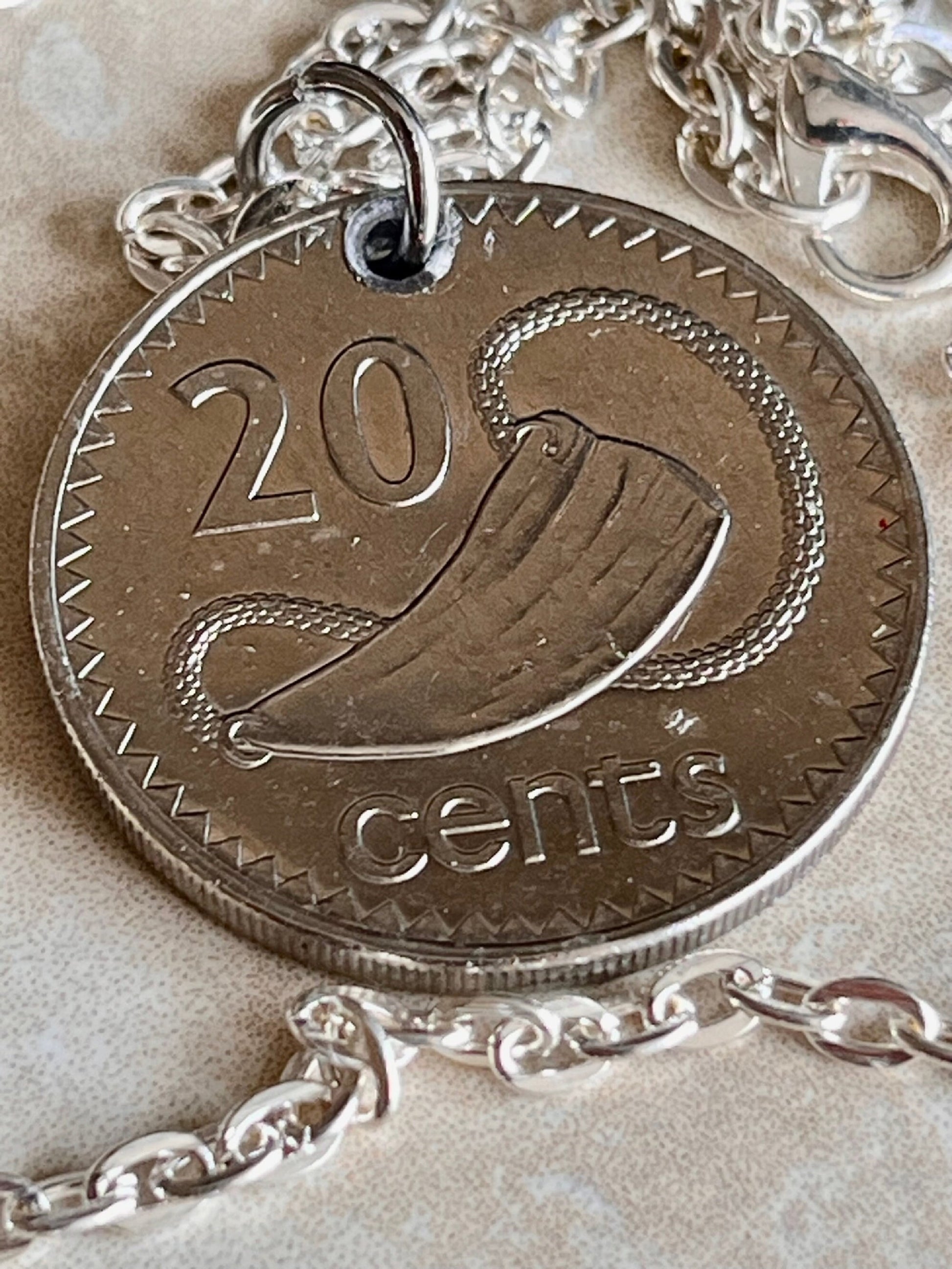 Fiji Coin Necklace 20 Cents Fijian Pendant Personal Necklace Old Vintage Handmade Jewelry Gift Friend Charm For Him Her World Coin Collector