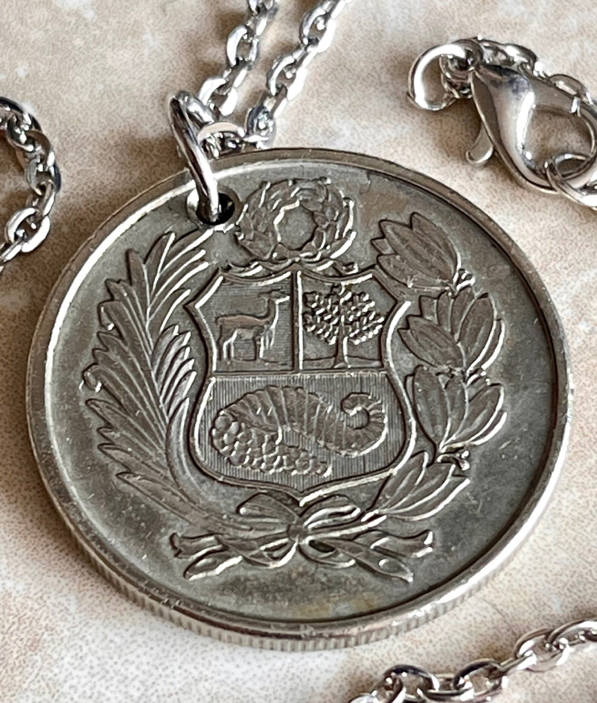 Peru Coin Pendant Peruvian 100 Sols De Oro Personal Necklace Old Vintage Handmade Jewelry Gift Friend Charm For Him Her World Coin Collector