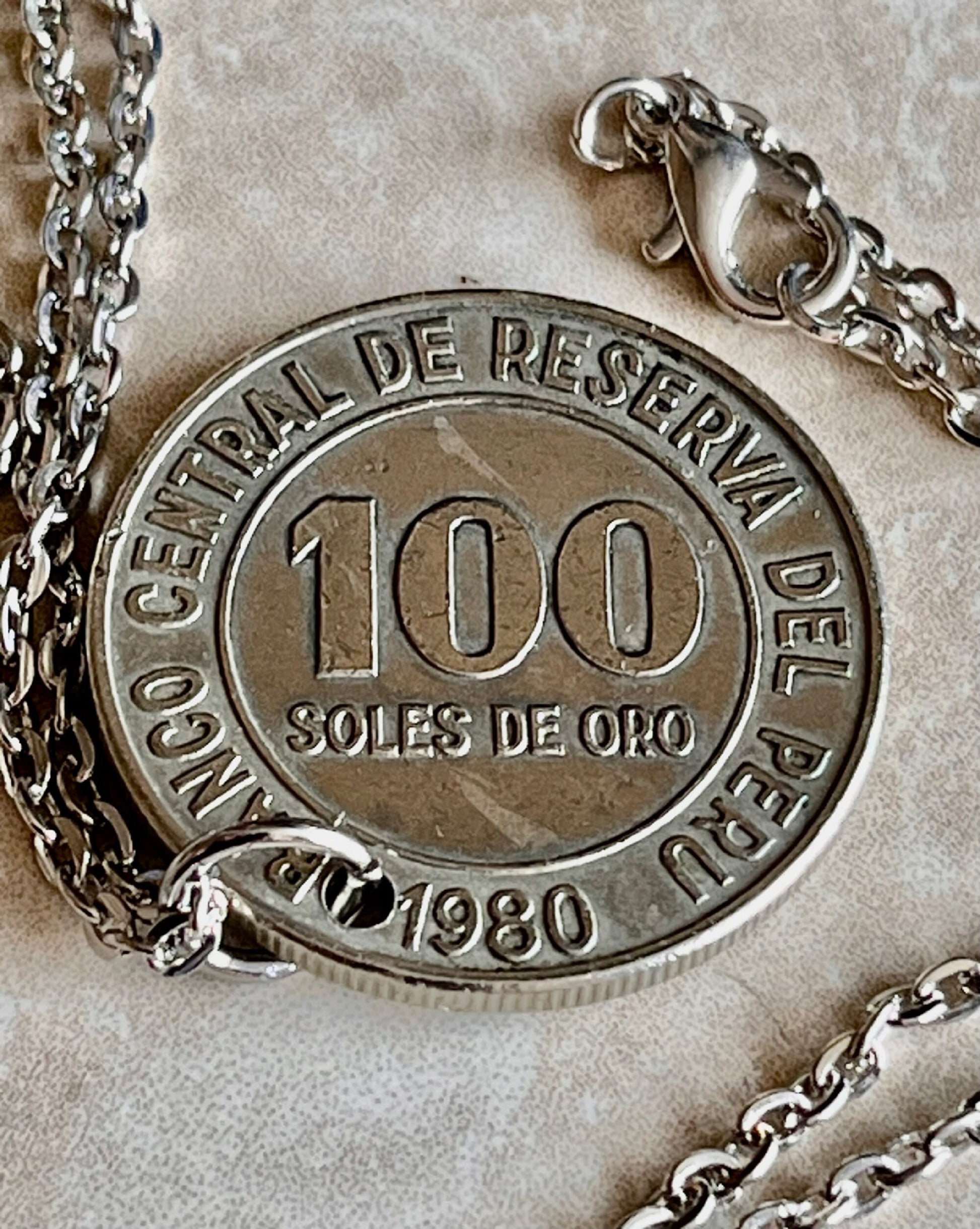 Peru Coin Pendant Peruvian 100 Sols De Oro Personal Necklace Old Vintage Handmade Jewelry Gift Friend Charm For Him Her World Coin Collector