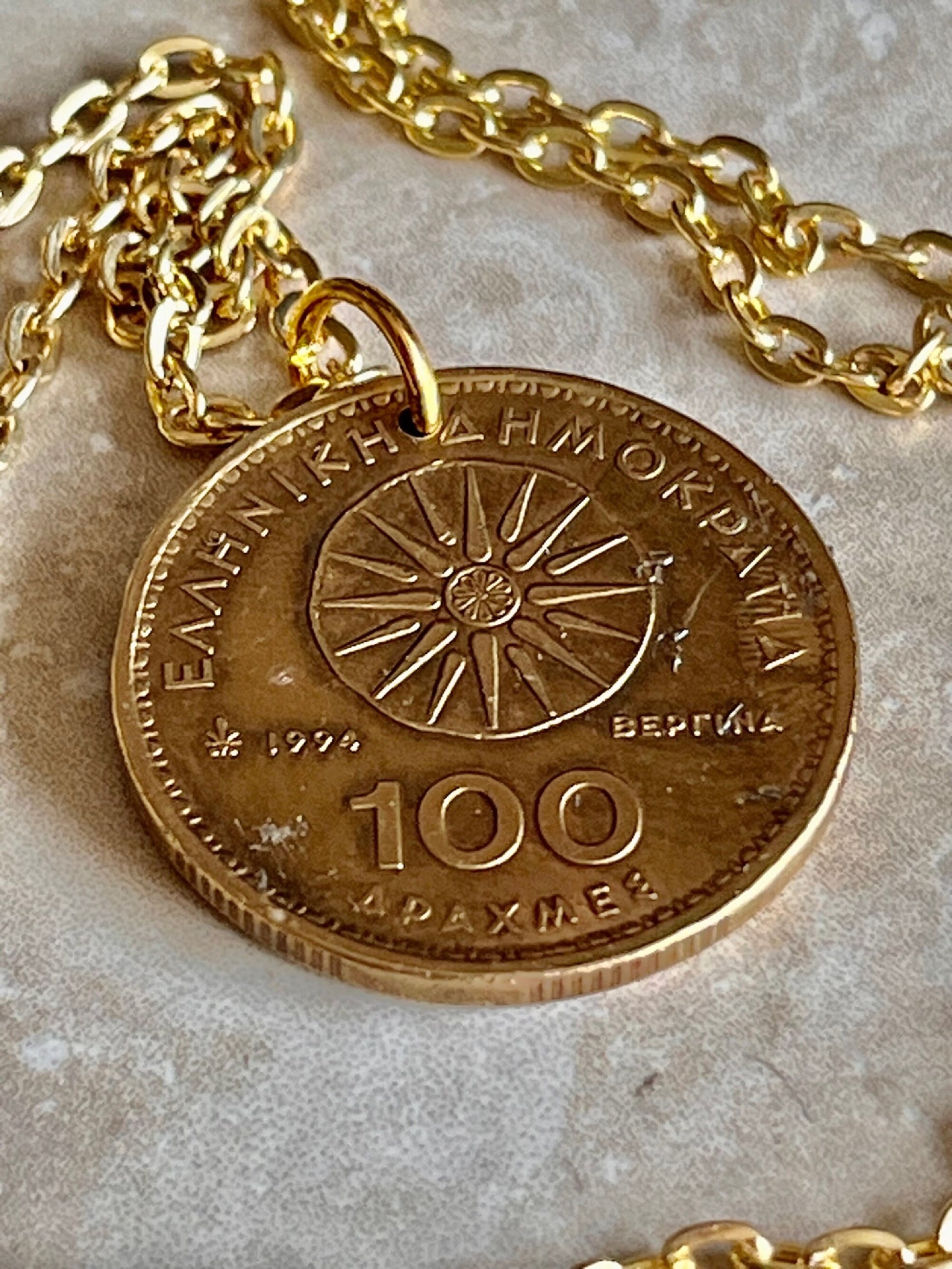 Greece Coin Necklace 100 Drachmes Homer Greek Coin Personal Old Vintage Handmade Jewelry Gift Friend Charm For Him Her World Coin Collector