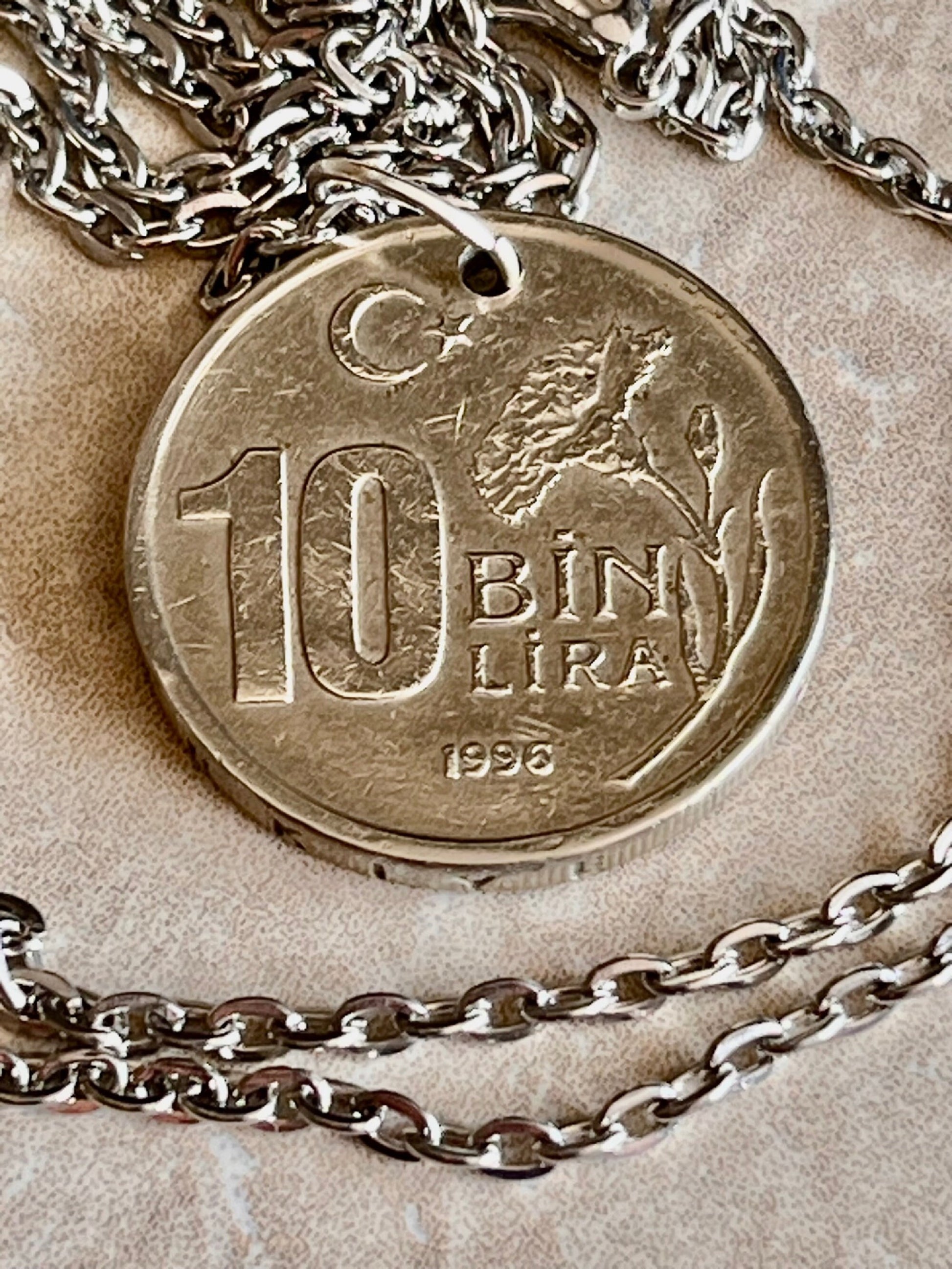 Turkey Coin Necklace Lira Ten 10 Bin Lira Pendant Coin Necklace | Turkey Flag | Turkey Pendant | Statement Necklace | Dainty Necklace