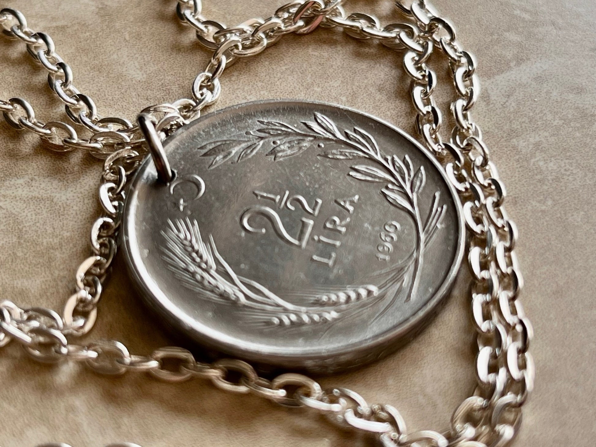 Turkey Coin Necklace Turkish 2 1/2 Lira Bin Lira Personal Old Vintage Handmade Jewelry Gift Friend Charm For Him Her World Coin Collector
