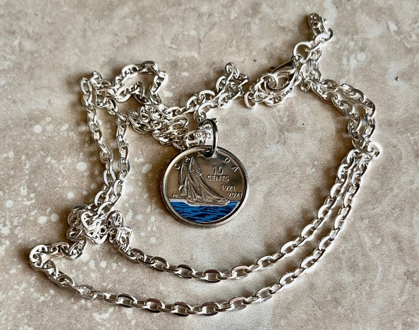 Canadian Dime Coin Pendant Necklace 1921-2021 Blue 10 Cents Necklace Jewelry Charm Gift Friend Charm Gift For Him, Her World Coins Collector