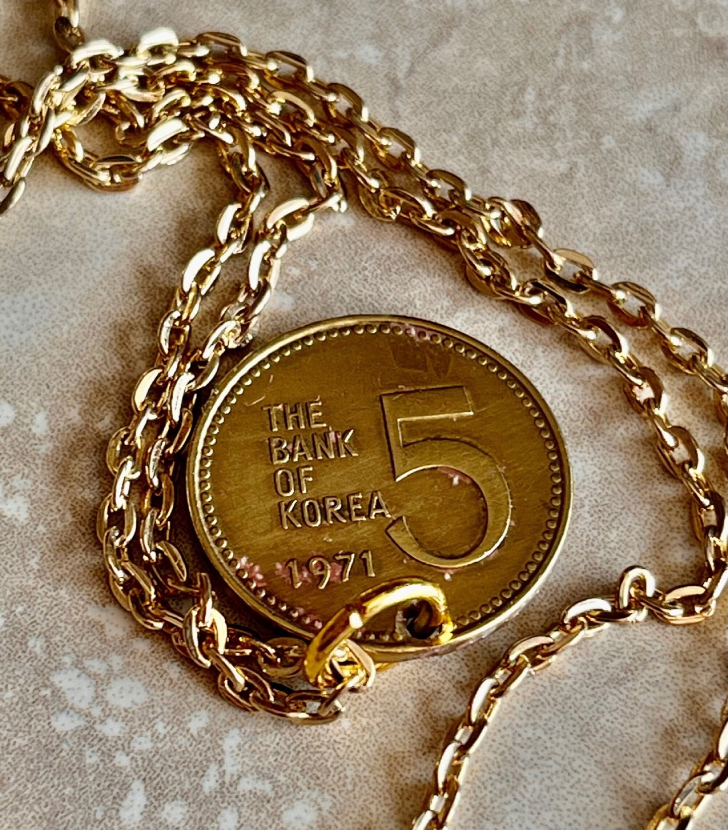 South Korea Coin Necklace Korean 5 Won Personal Pendant Old Vintage Handmade Jewelry Gift Friend Charm For Him Her World Coin Collector
