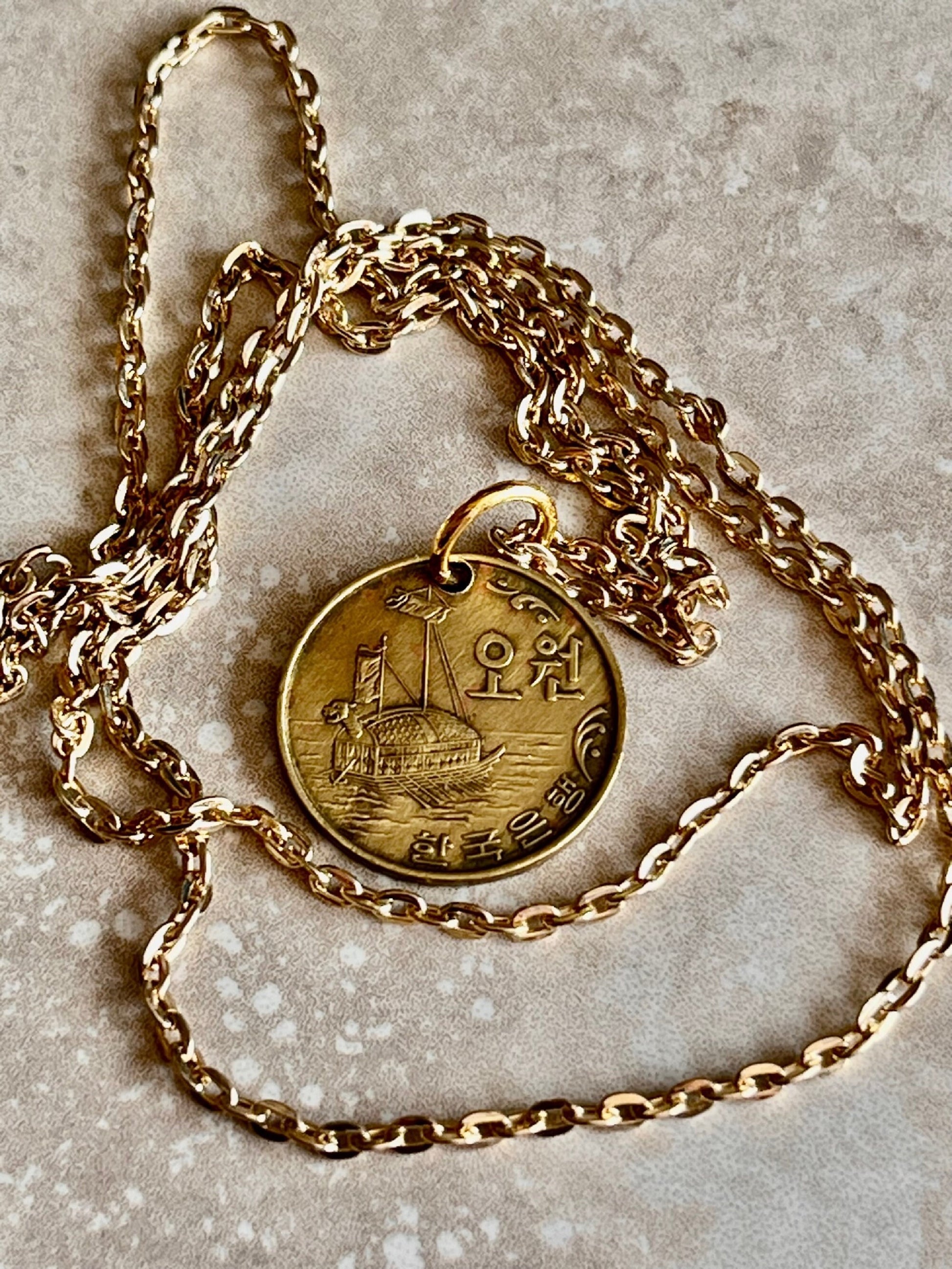 South Korea Coin Necklace Korean 5 Won Personal Pendant Old Vintage Handmade Jewelry Gift Friend Charm For Him Her World Coin Collector