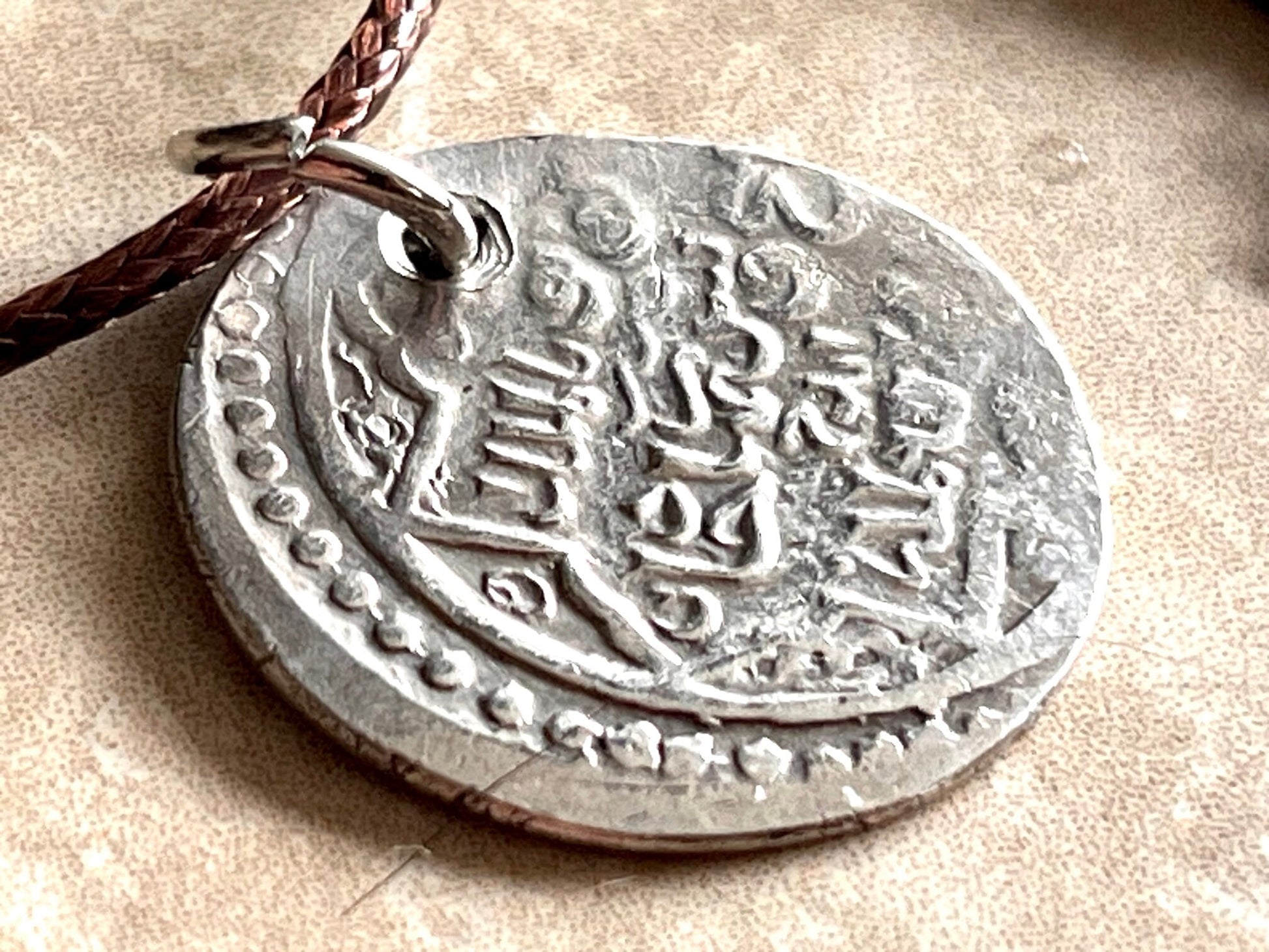 Ancient Silver Pendant Necklace Middle East, Jalayirid Sultanate Pure Silver 1356-1374 AD Silver Coin of Shaykh Uways