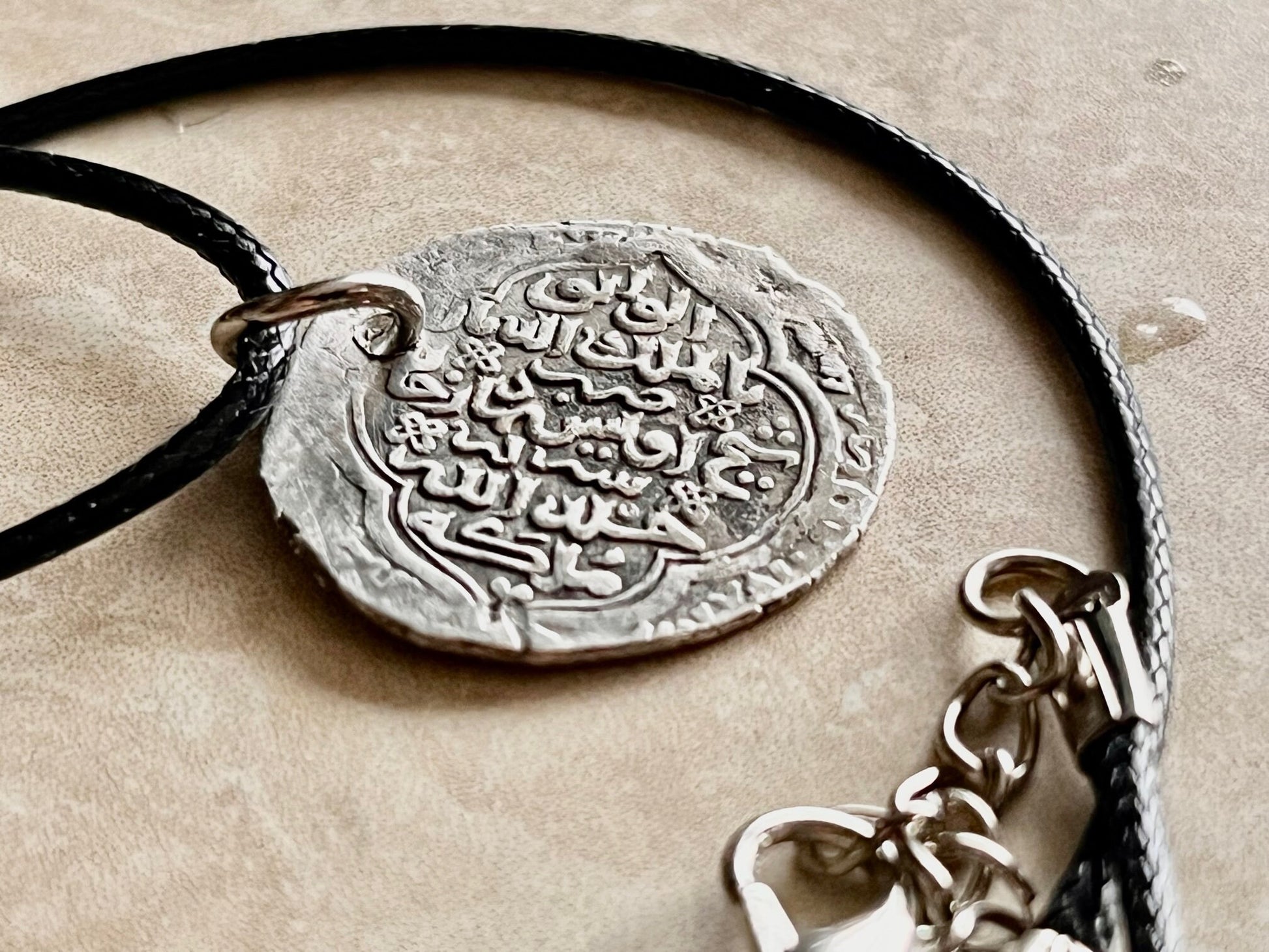 Ancient Silver Pendant Necklace Middle East, Jalayirid Sultanate Pure Silver 1356-1374 AD Silver Coin of Shaykh Uways