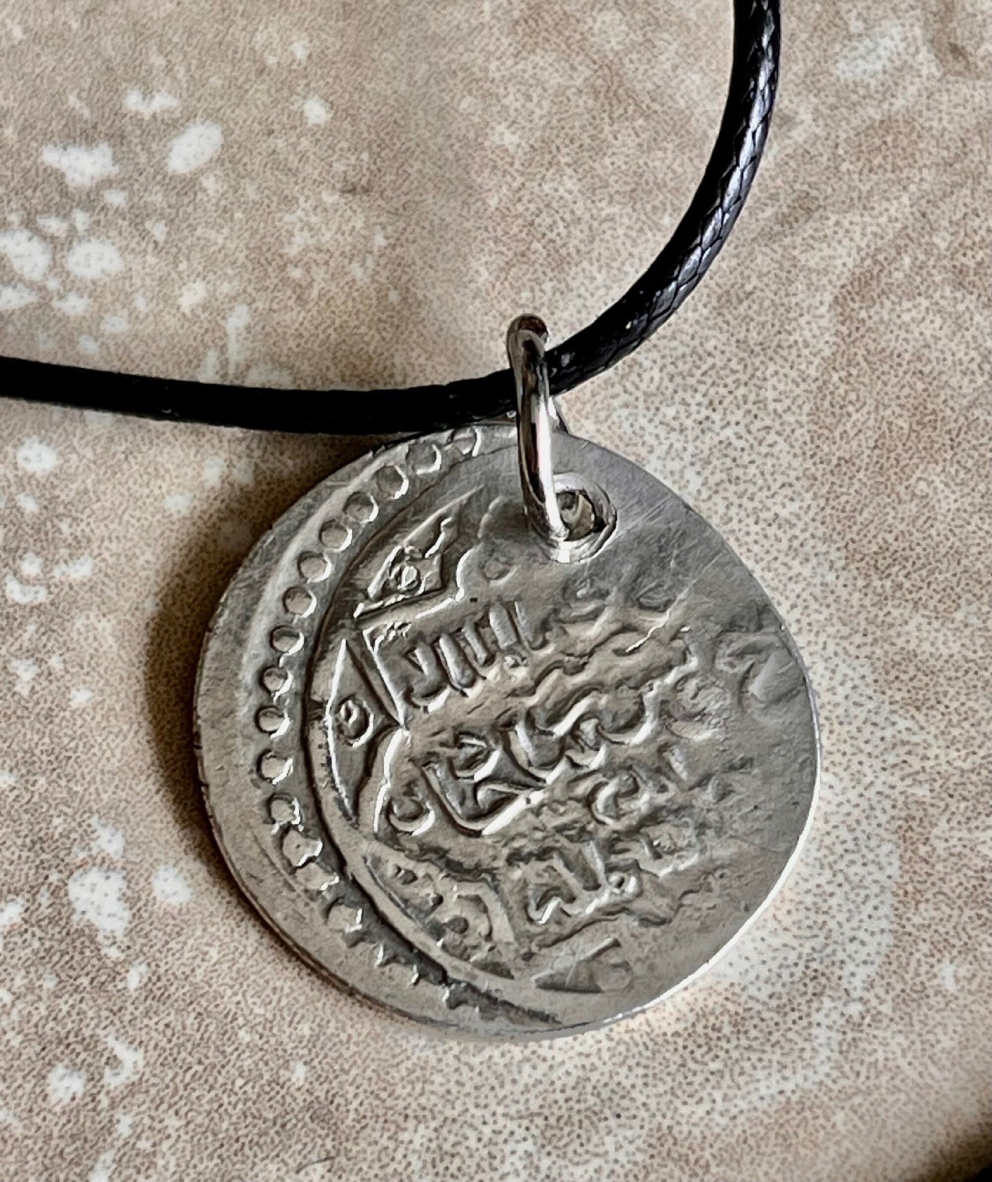 Ancient Silver Pendant Necklace Middle East, Jalayirid Sultanate Pure Silver 1356-1374 AD Silver Coin of Shaykh Uways