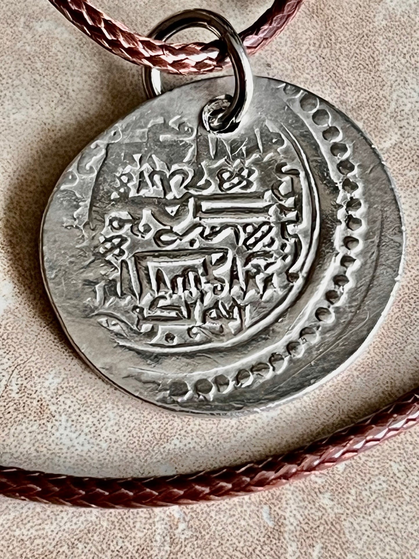 Ancient Silver Pendant Necklace Middle East, Jalayirid Sultanate Pure Silver 1356-1374 AD Silver Coin of Shaykh Uways