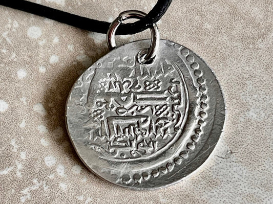 Ancient Silver Pendant Necklace Middle East, Jalayirid Sultanate Pure Silver 1356-1374 AD Silver Coin of Shaykh Uways
