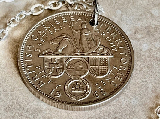 Eastern Caribbean Coin Pendant Necklace 50 Cents Custom Made Charm Gift For Friend Coin Charm Gift For Him, Her, Coin Collector, World Coins