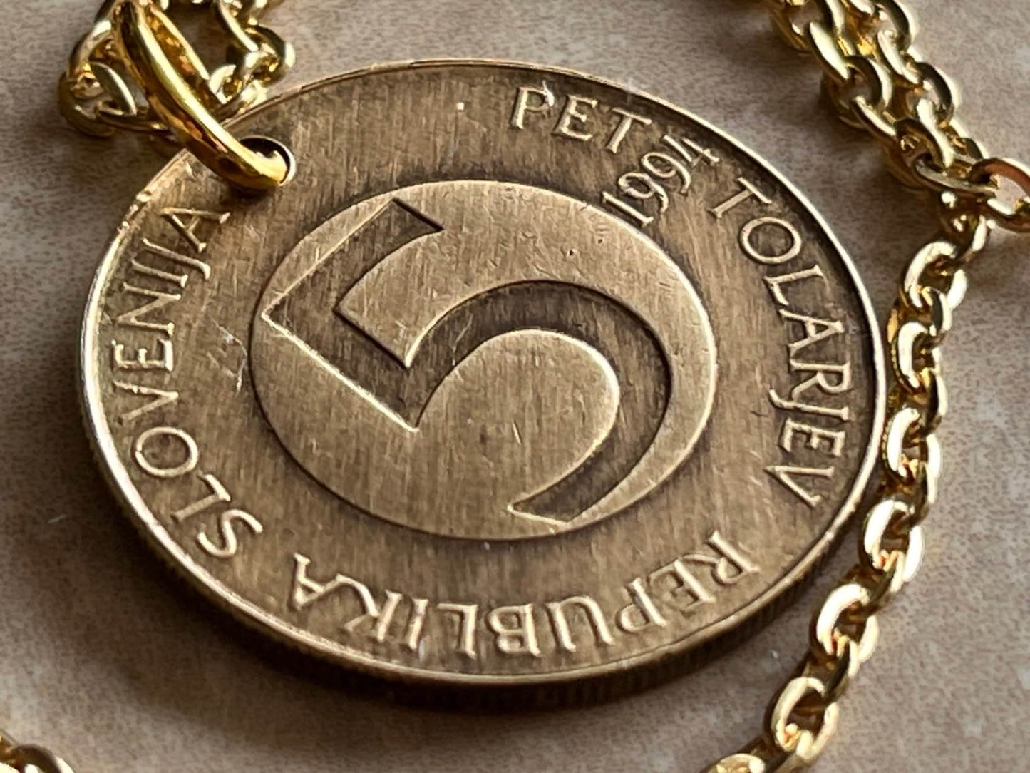 Slovenia Coin Pendant Slovenian 5 Tolar Personal Necklace Vintage Old Handmade Jewelry Gift Friend Charm For Him Her World Coin Collector