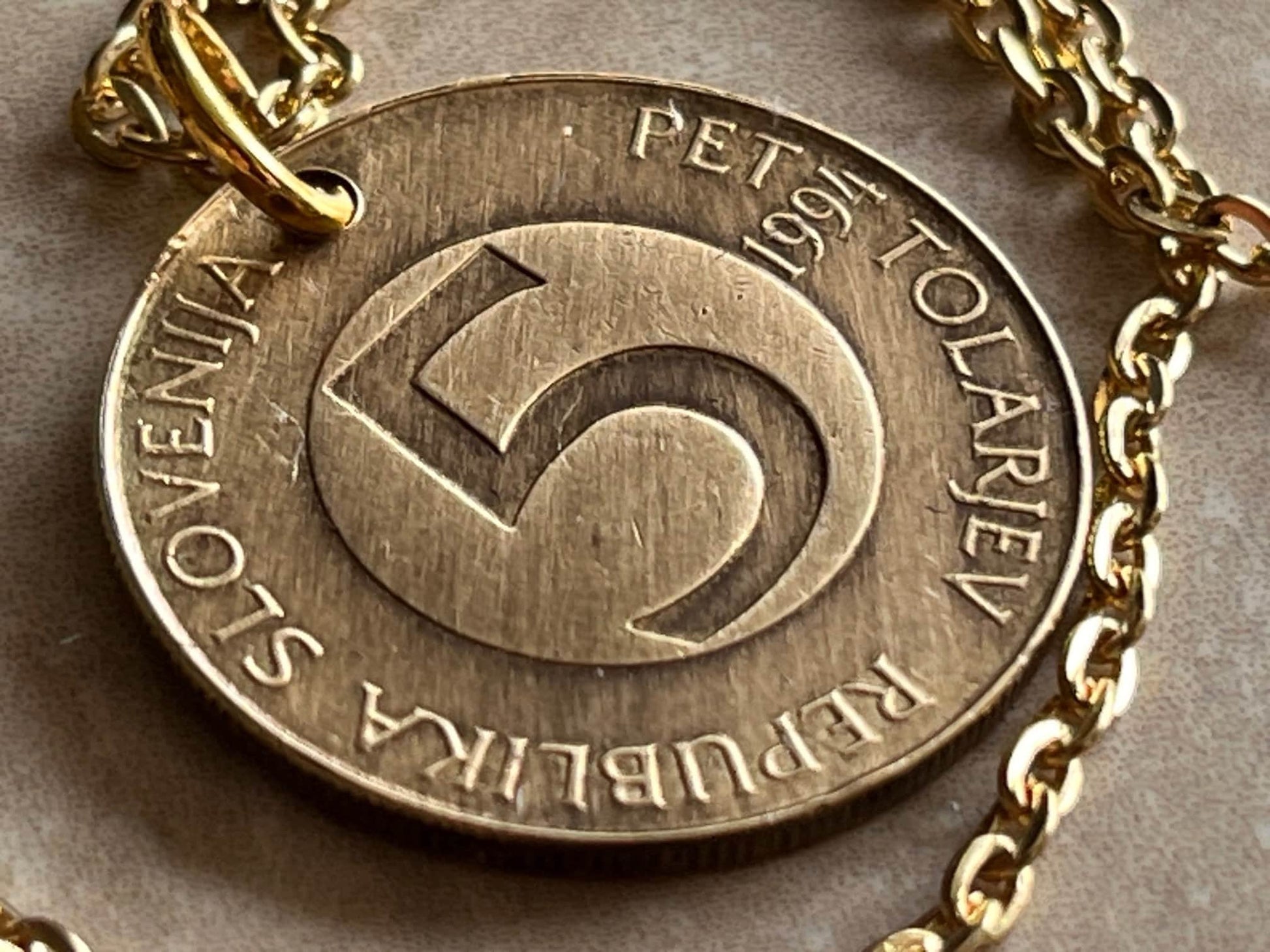 Slovenia Coin Pendant Slovenian 5 Tolar Personal Necklace Vintage Old Handmade Jewelry Gift Friend Charm For Him Her World Coin Collector