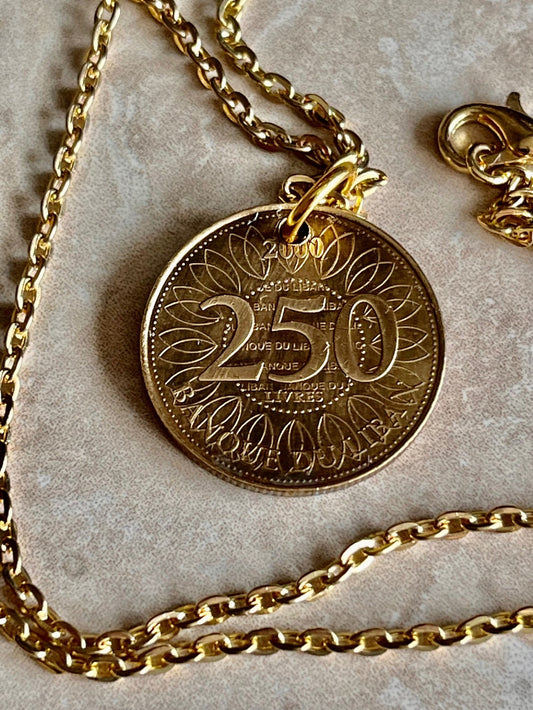 Lebanon Coin Necklace Lebanese Republic 250 Lirah Personal Old Vintage Handmade Jewelry Gift Friend Charm For Him Her World Coin Collector
