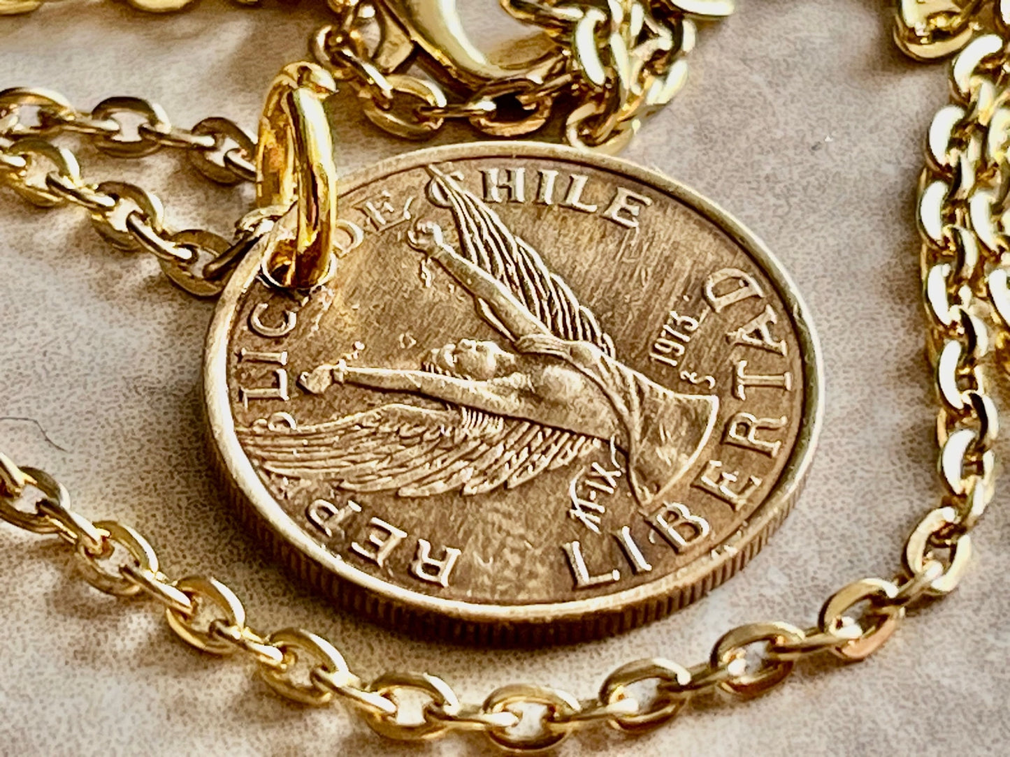 Chile Coin Necklace Chillan 10 Pesos Coin Pendant Custom Vintage Handmade For Gift For Friend Coin Gift For Him, Coin Collector, World Coins