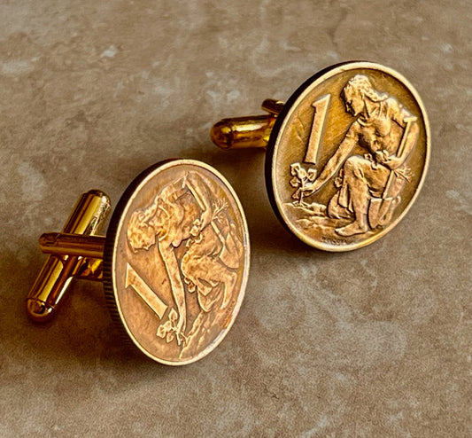 Czech Republic Ceskoslovenska Coin Cufflinks Socialisticka 1 Haleru Handmade Jewelry Gift Friend Charm For Him Her World Coin Collector