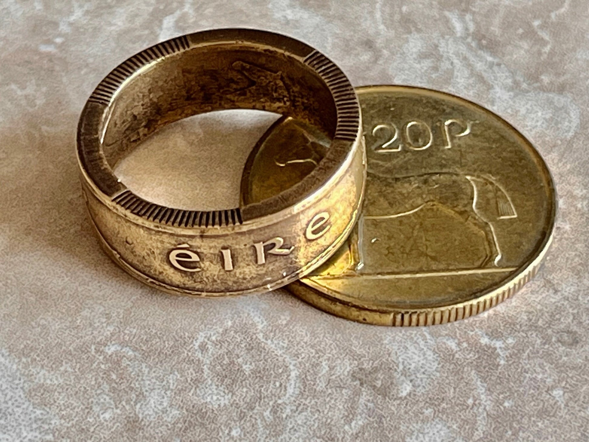 Ireland Coin Ring 20 Pence Irish Celtic Harp Lucky Shamrock Jewelry Gift Charm For Friend Coin Ring Gift For Him Her World Coins Collector