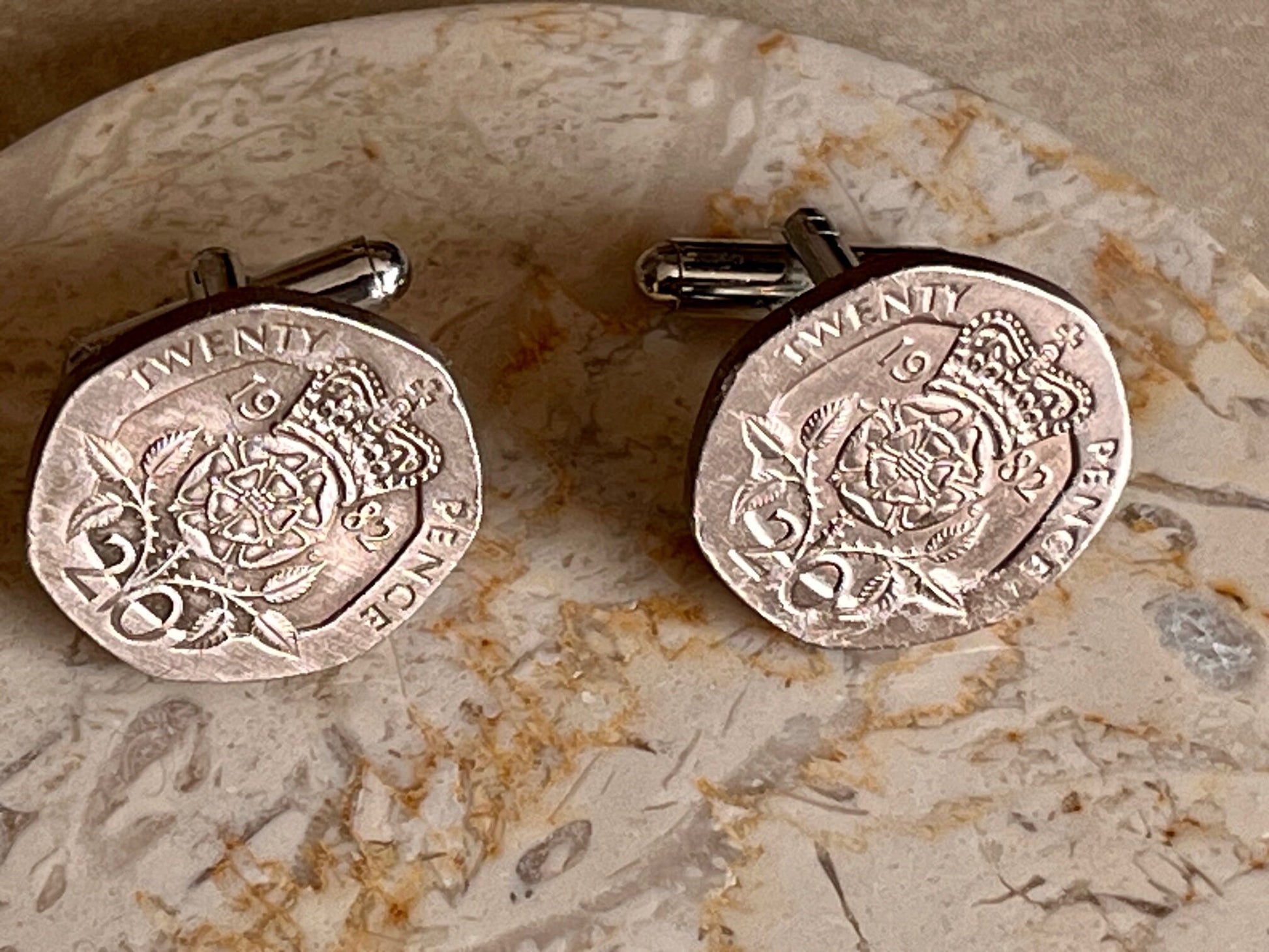 British Coin Cuff Links Briton UK 20 Pence Rhinestone Cufflinks, Charm Gift For Friend Coin Charm Gift For Him, Coin Collector, World Coins