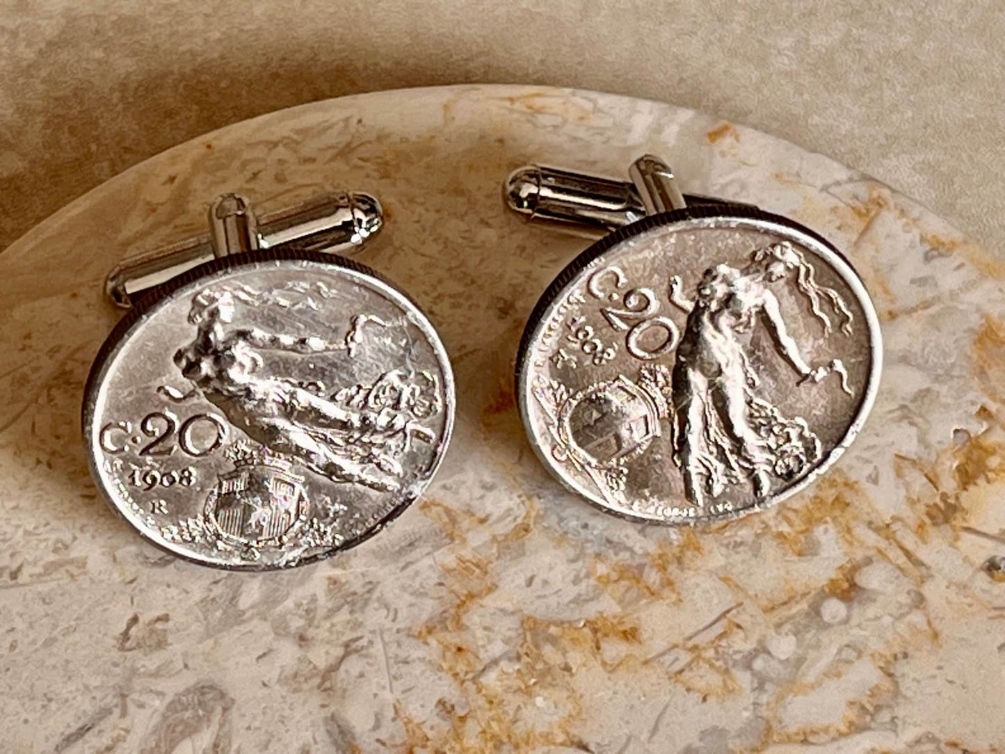 Italy Coin Cufflinks Italian 20 Lira Custom Cuff Links Personal Vintage Handmade Jewelry Gift Friend Charm For Him Her World Coin Collector