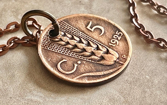 Italy Old Coin Pendant Italian Wheat 5 Lira Necklace Jewelry Gift For Friend Coin Charm Gift For Him, Her, World Coins Collector