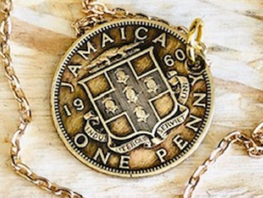 Jamaica Necklace Jamaican One Penny Pendant Personal Old Vintage Handmade Jewelry Gift Friend Charm For Him Her World Coin Collector