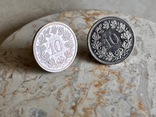 Switzerland 10 Rappen Coin Stud Earrings Set Swiss Francs Handmade Jewelry Gift Friend Charm For Him Her World Coin Collector
