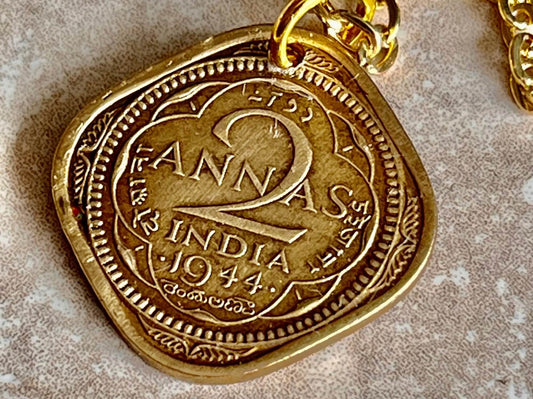 India Sri Lanka Coin Pendant 2 Anna Personal Necklace Old Vintage Handmade Jewelry Gift Friend Charm For Him Her World Coin Collector