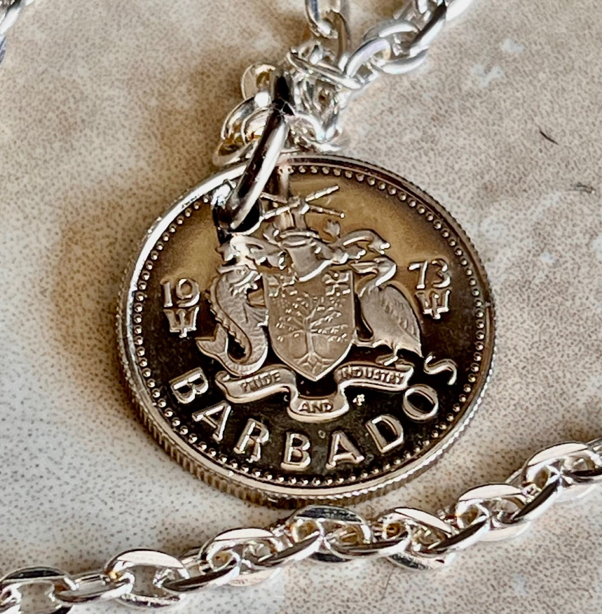 Barbados Pendant Coin Necklace From Proof Set 10 Cent Laughing Gull Custom Made Vintage and Rare coins - Coin Enthusiast - Fashion Accessory