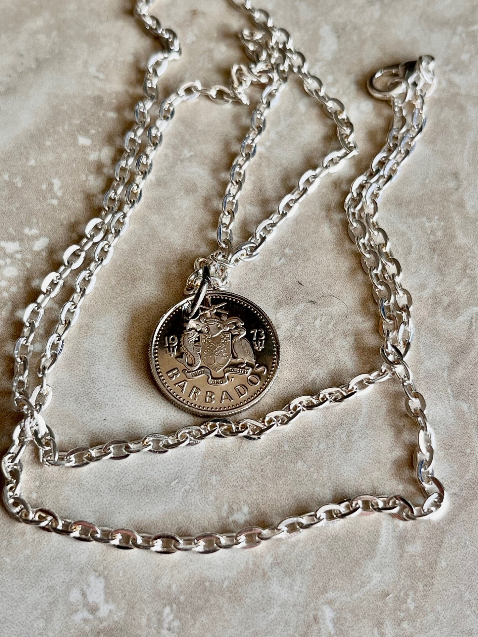 Barbados Pendant Coin Necklace From Proof Set 10 Cent Laughing Gull Custom Made Vintage and Rare coins - Coin Enthusiast - Fashion Accessory