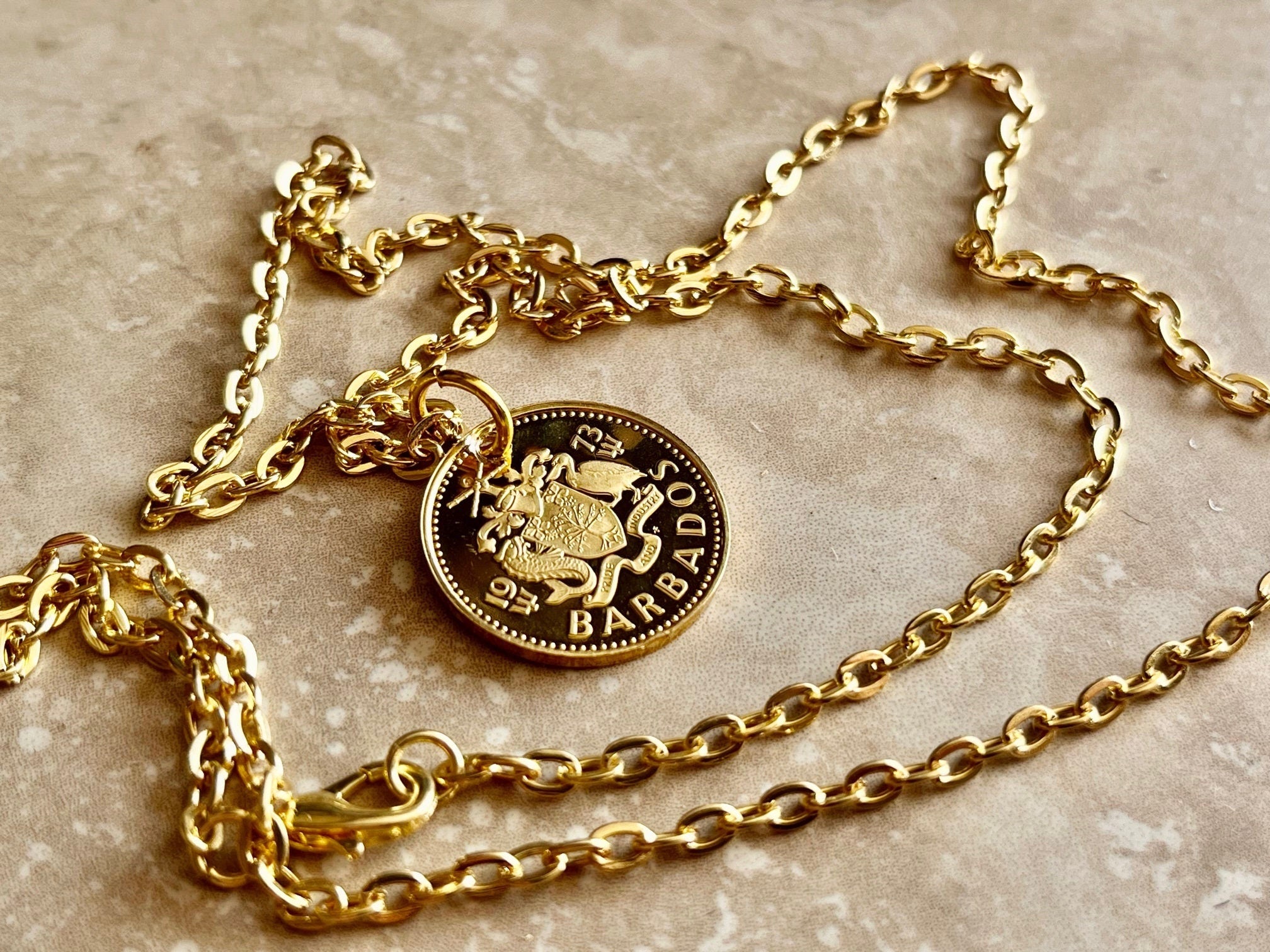 Barbados Pendant Coin Necklace From Proof Set 5 Cent Light House