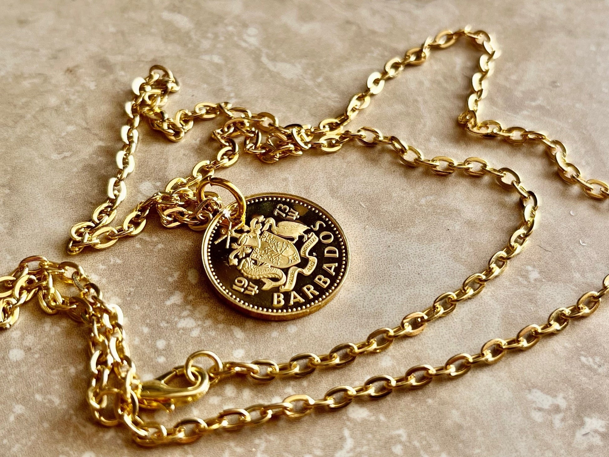 Barbados Pendant Coin Necklace From Proof Set 5 Cent Light House Custom Made Vintage and Rare coins - Coin Enthusiast - Fashion Accessory