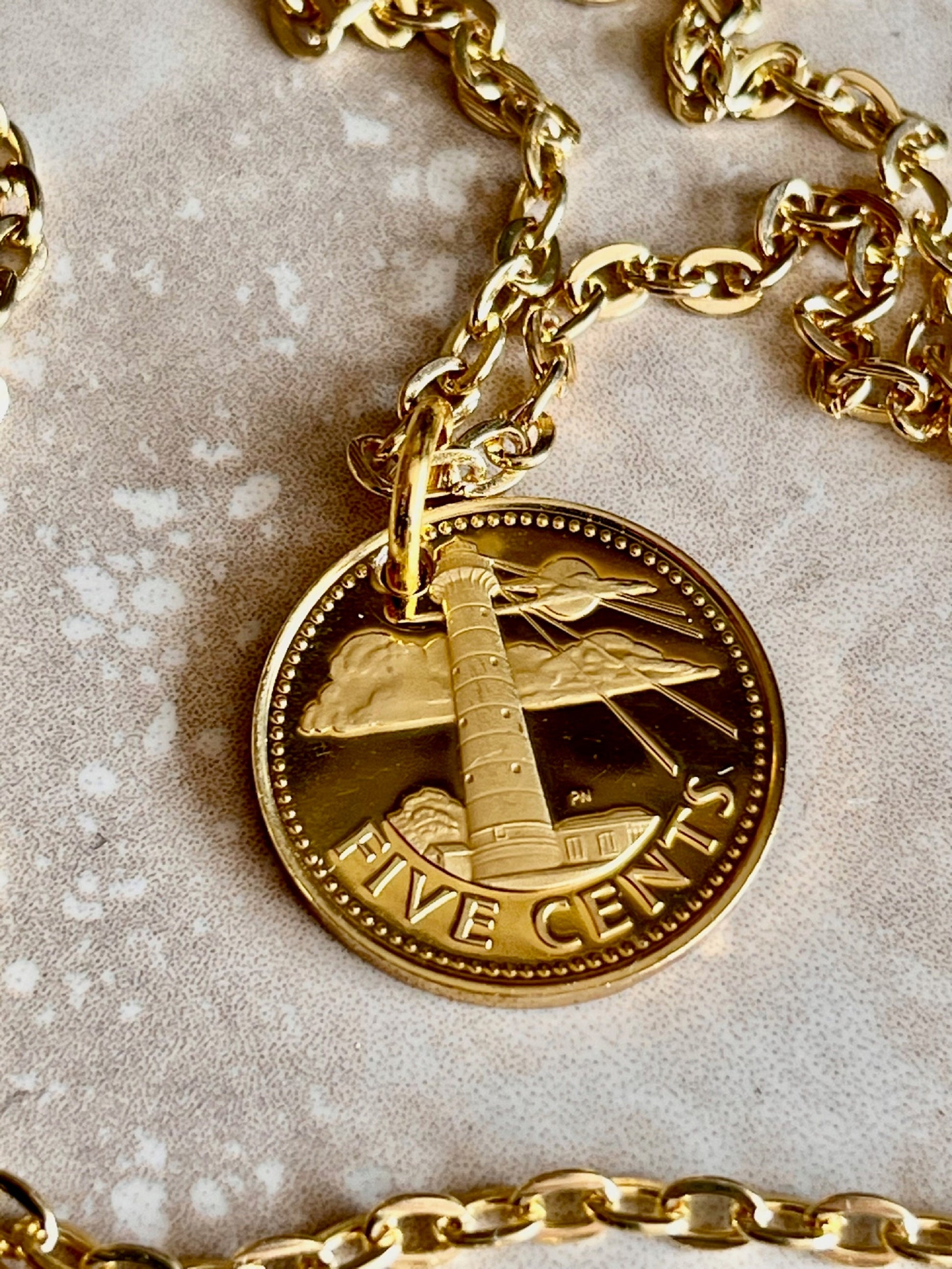 Barbados Pendant Coin Necklace From Proof Set 5 Cent Light House Custom Made Vintage and Rare coins - Coin Enthusiast - Fashion Accessory