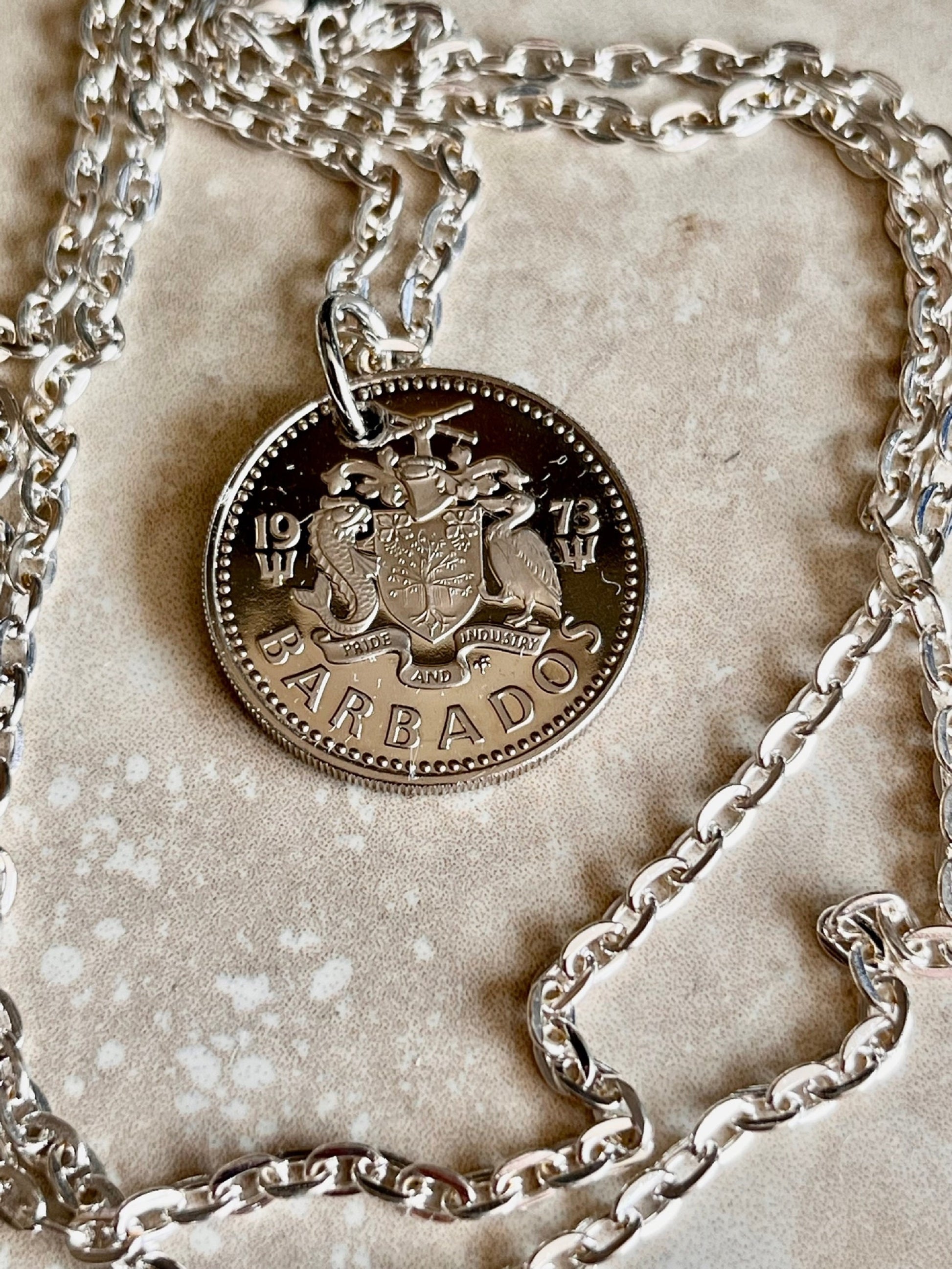 Barbados Pendant Coin Necklace From Proof Set 25 Cent Light House Custom Made Vintage and Rare coins - Coin Enthusiast - Fashion Accessory