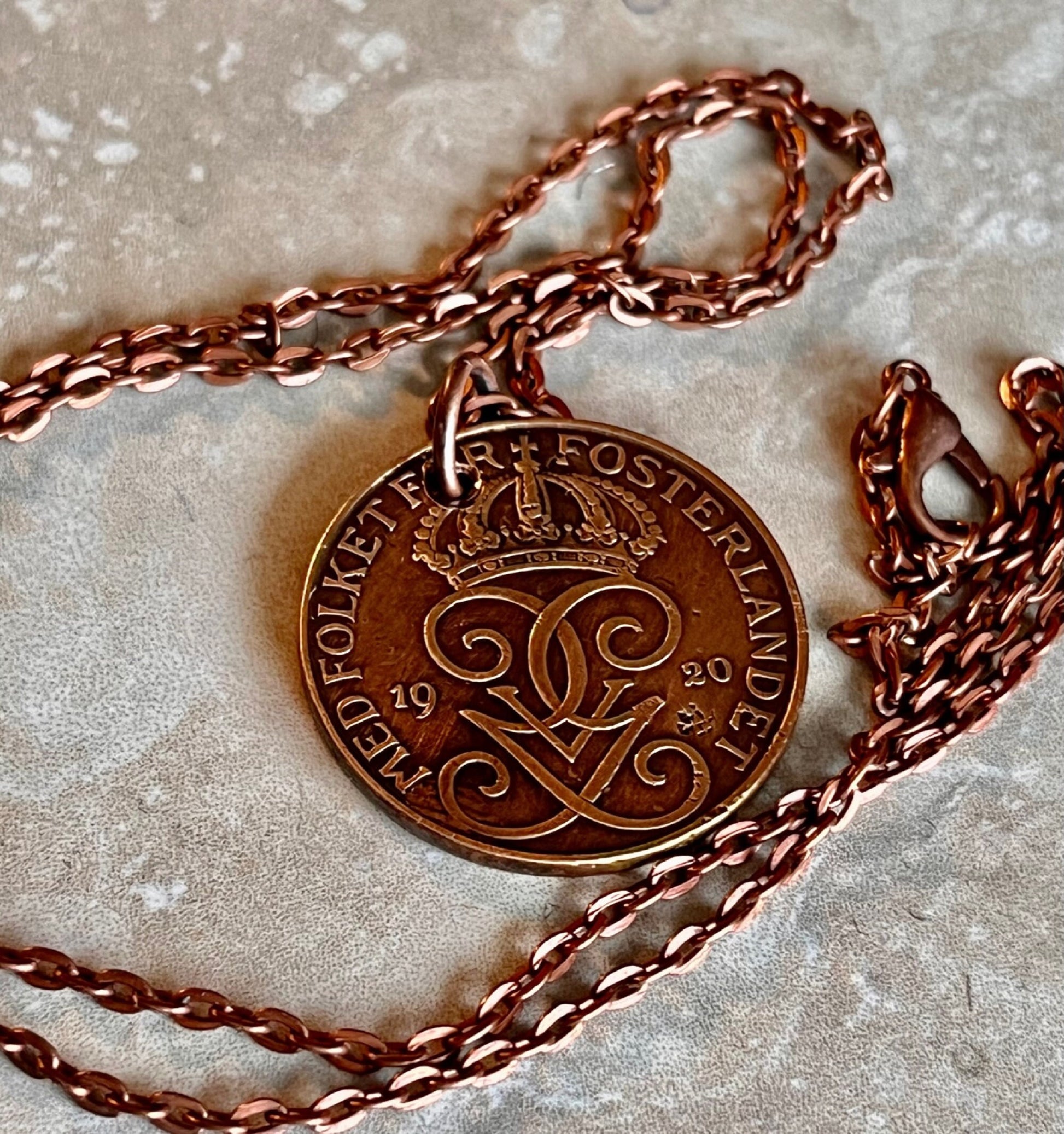 Sweden 5 Ore Coin Necklace Swedish Gustaf Pendant Personal Old Vintage Handmade Jewelry Gift Friend Charm For Him Her World Coin Collector