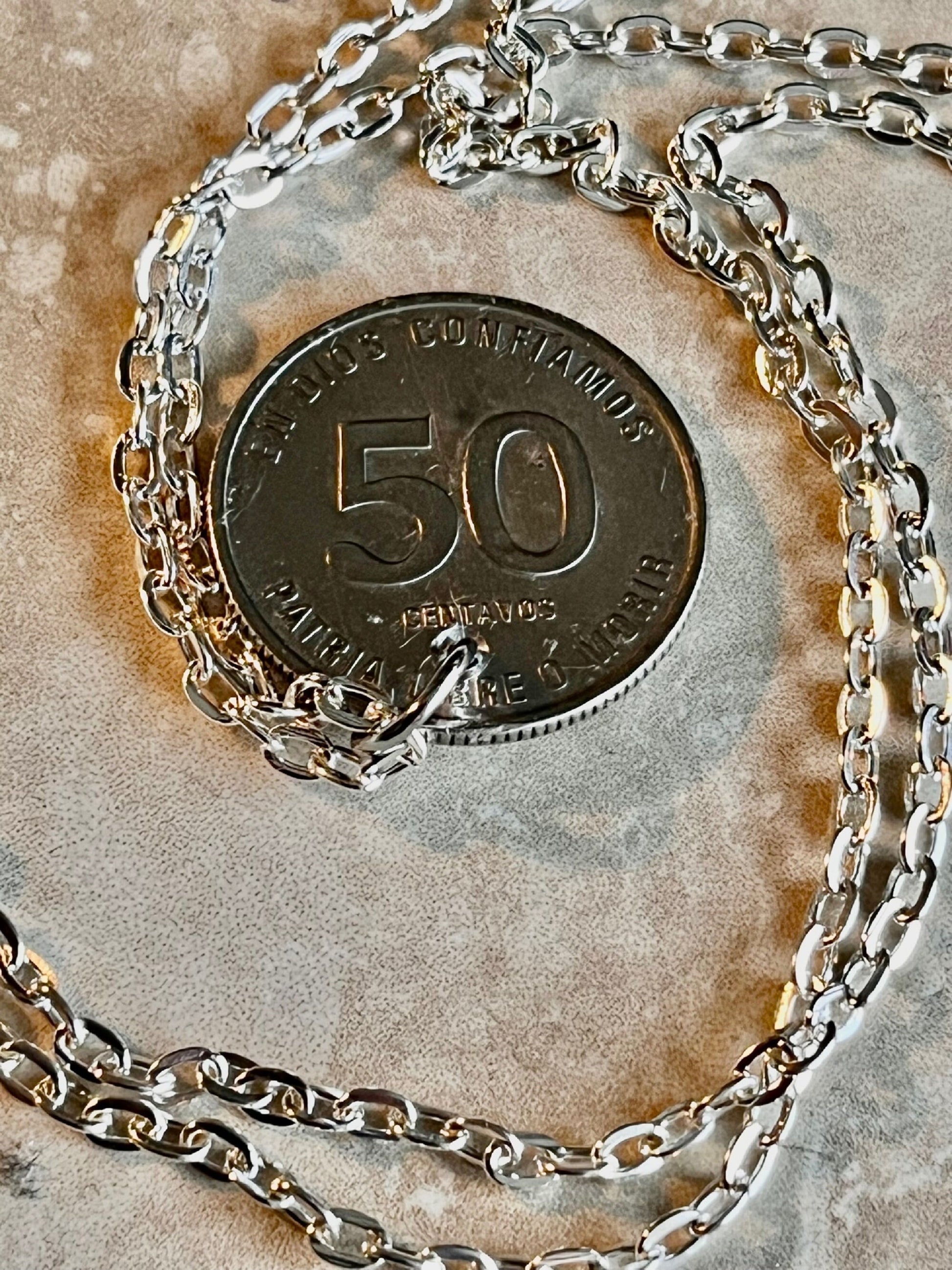 Nicaragua Coin Necklace Pendant 50 Nicaraguan Centavos Coin Vintage Custom Made Rare coins - Coin Enthusiast - Handmade - Fashion