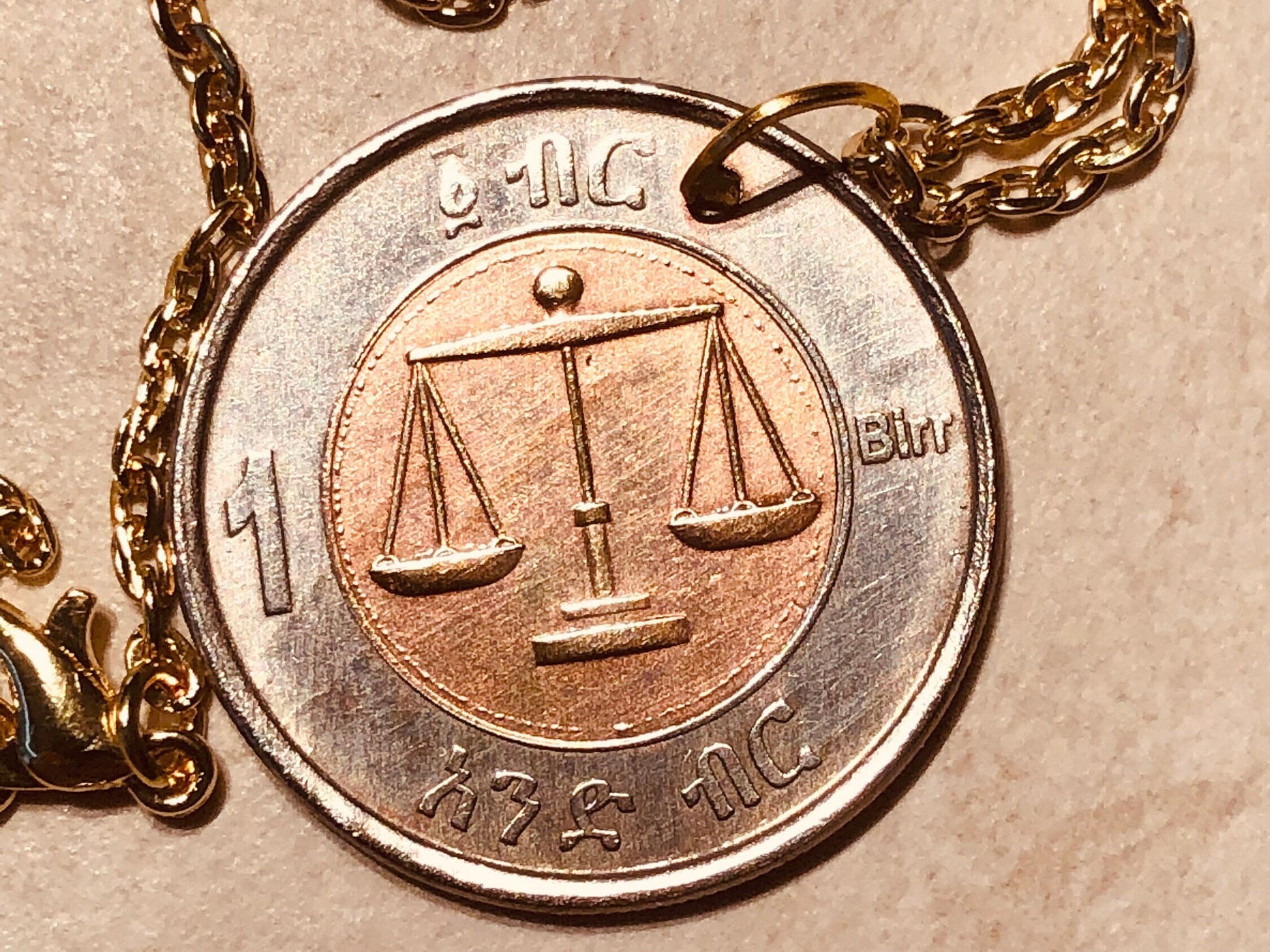 Ethiopia Coin Necklace Ethiopian 1 Birr Personal Necklace Old Vintage Handmade Jewelry Gift Friend Charm For Him Her World Coin Collector