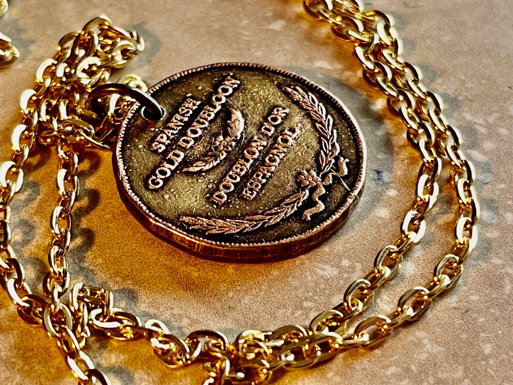 Spanish Gold Replica Doubloon Coin Necklace, Pendant, Token, Not Real Gold, Pirate Treasure, - Coin Enthusiast - Fashion