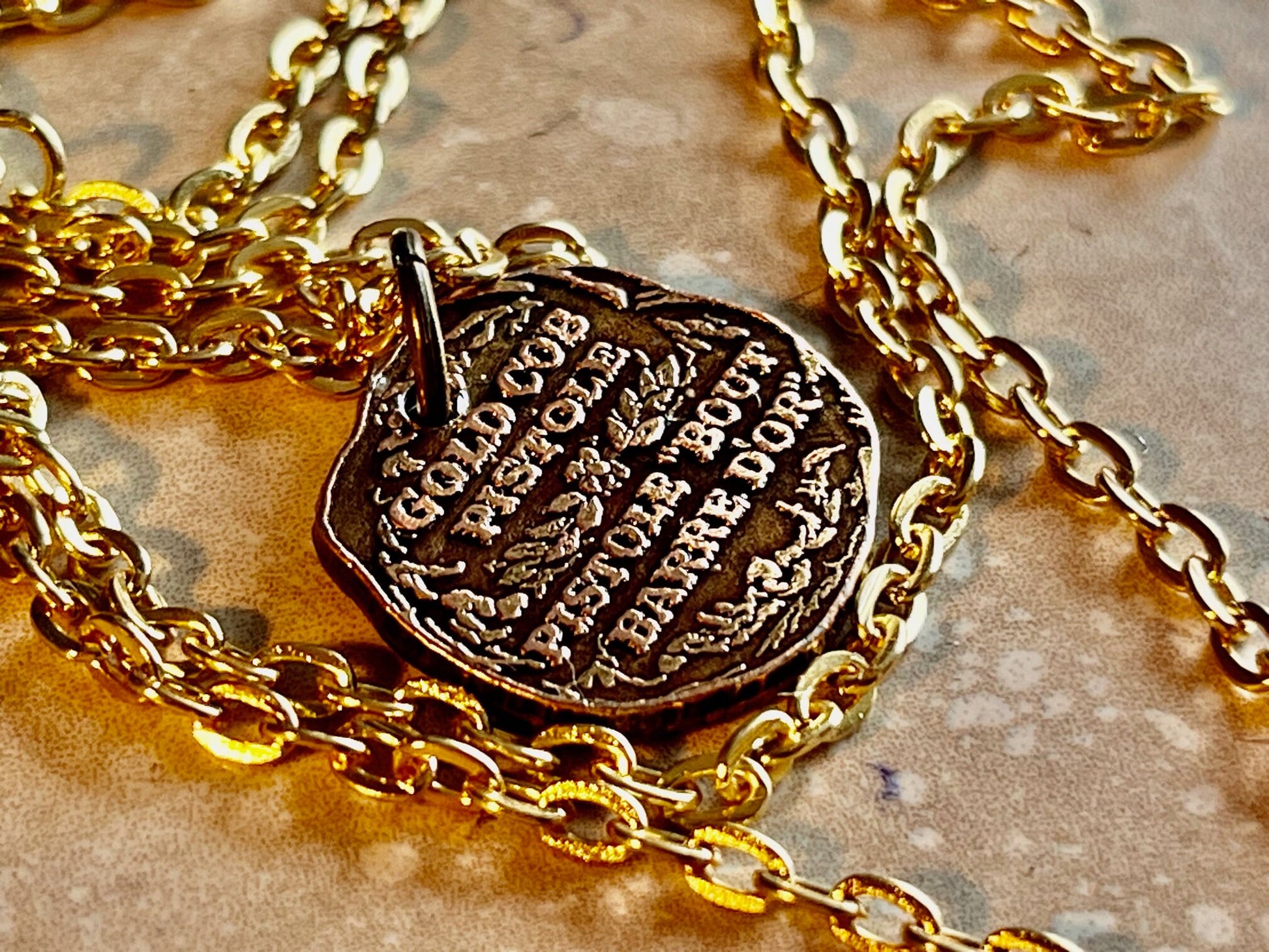 Spanish Gold Replica Doubloon Coin Necklace, Token, Pendant, Personal Jewelry Gift Friend Charm For Him Her World Coin Collector