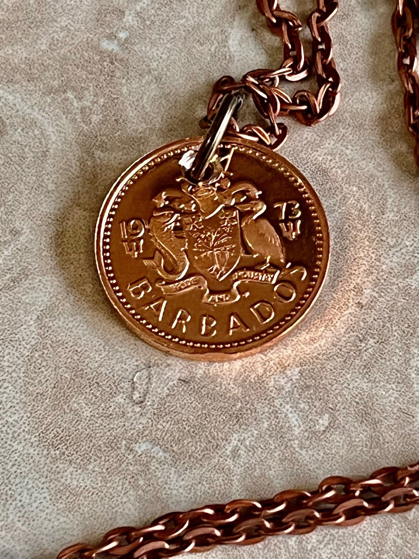 Barbados Pendant Coin Necklace From Proof Set 1 Cent Trident Custom Made Vintage and Rare coins - Coin Enthusiast - Fashion Accessory