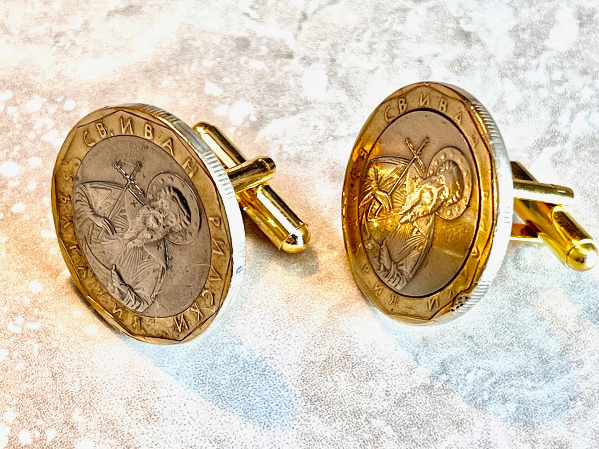 Bulgaria Coin Cufflinks 1 Leva Bulgarian Cuff Links Patron Saint, St. Ivan Rilsky Custom Made Coin Enthusiast Vintage Fashion Accessory