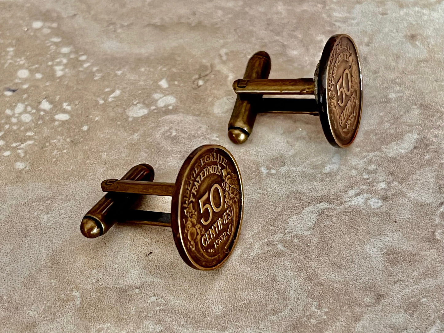 France Coin Cuff Links French 50 Centimes Liberty Equality Fraternity Custom Made Vintage and Rare coins - Cufflinks Coin Enthusiast