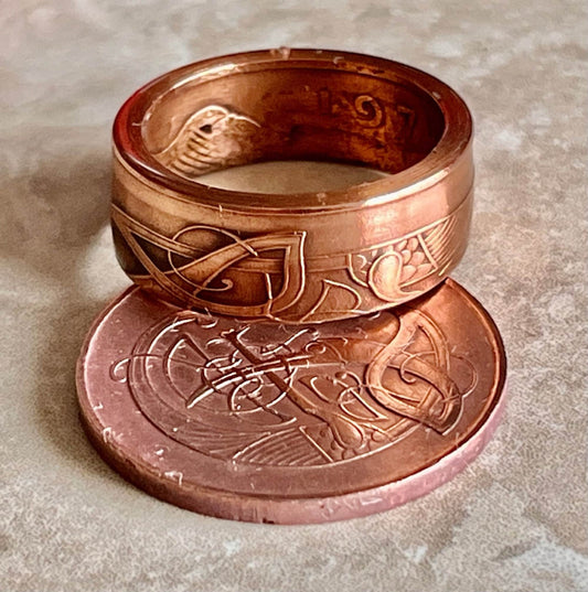 Ireland Coin Ring 2 Pence Irish Coin Eire Celtic Harp Lucky Shamrock Jewelry Gift For Friend Ring Gift For Him Her World Coins Collector