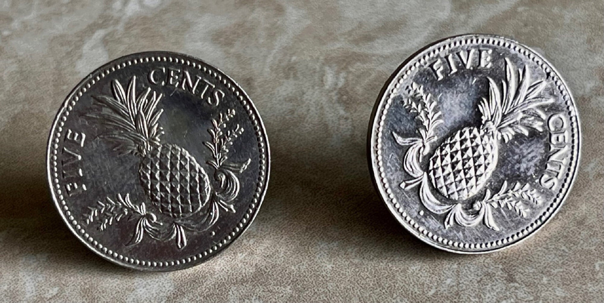 Bahamas Pineapple Coin Stud Earrings Set Five Cent Coin Custom Made Rare Coins Coin Enthusiast Fashion Accessory Handmade