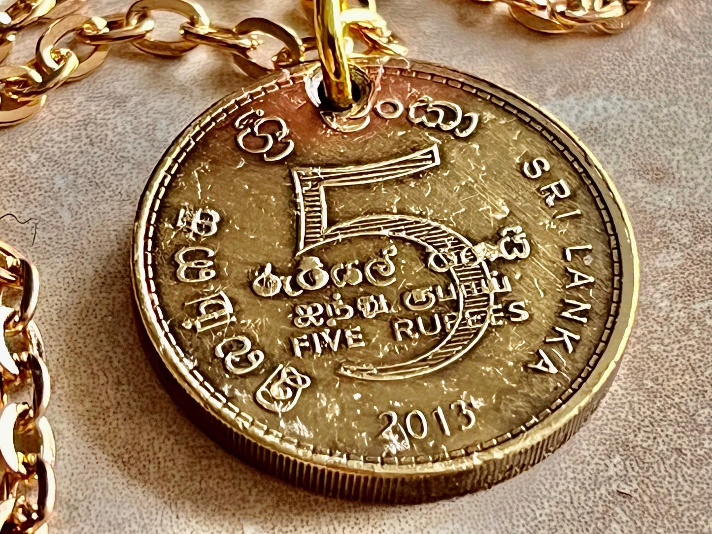 Sri Lanka Coin Necklace 5 Rupees Pendant Handmade Custom Made Charm Gift For Friend Coin Charm Gift For Him, Coin Collector, World Coins