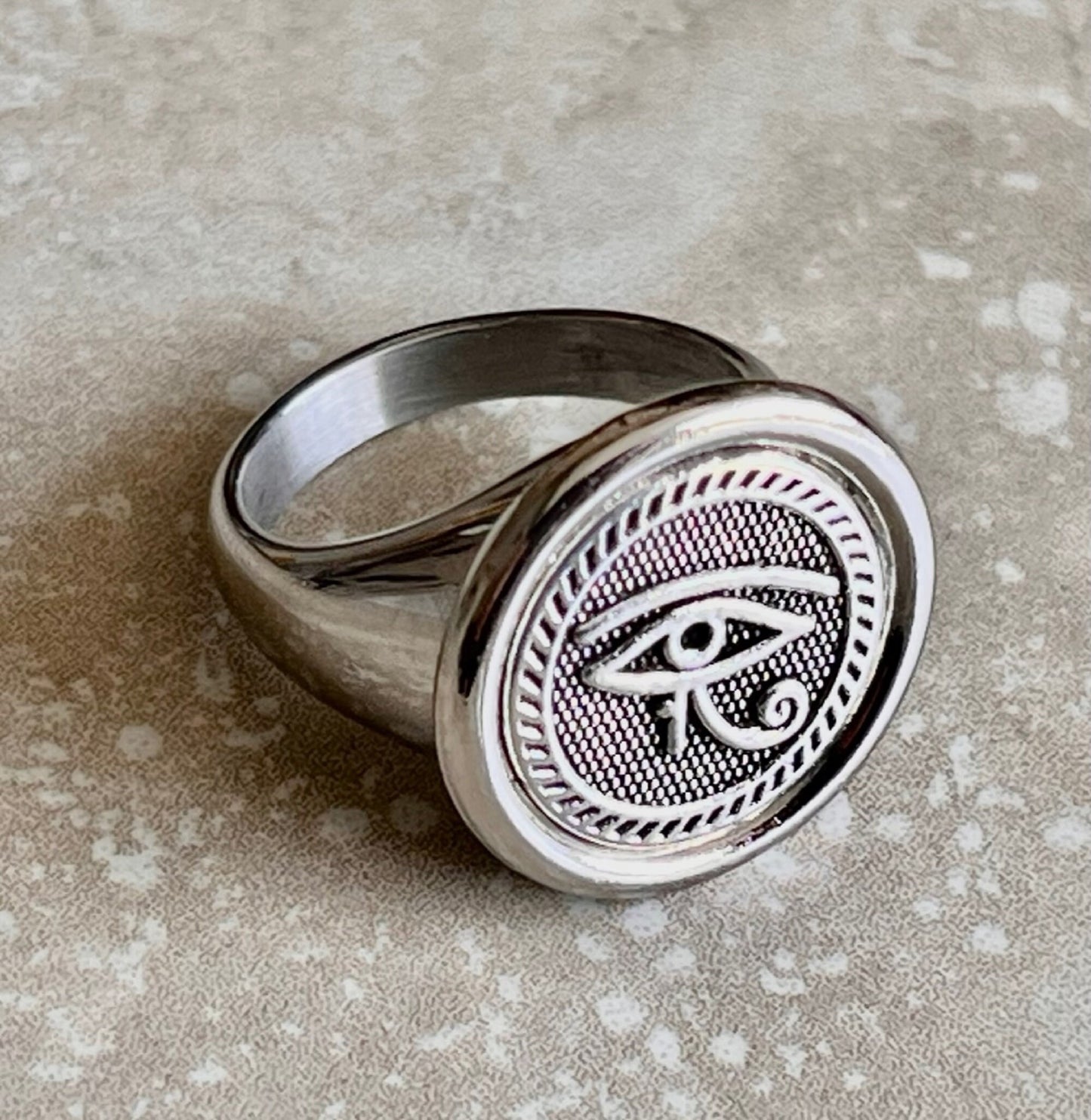 Eye of Horus Ring Stainless Steel Symbolism of Egyptian Healing & Protective Powers, Health, Restoration, Custom Handmade, Silver Gold Color