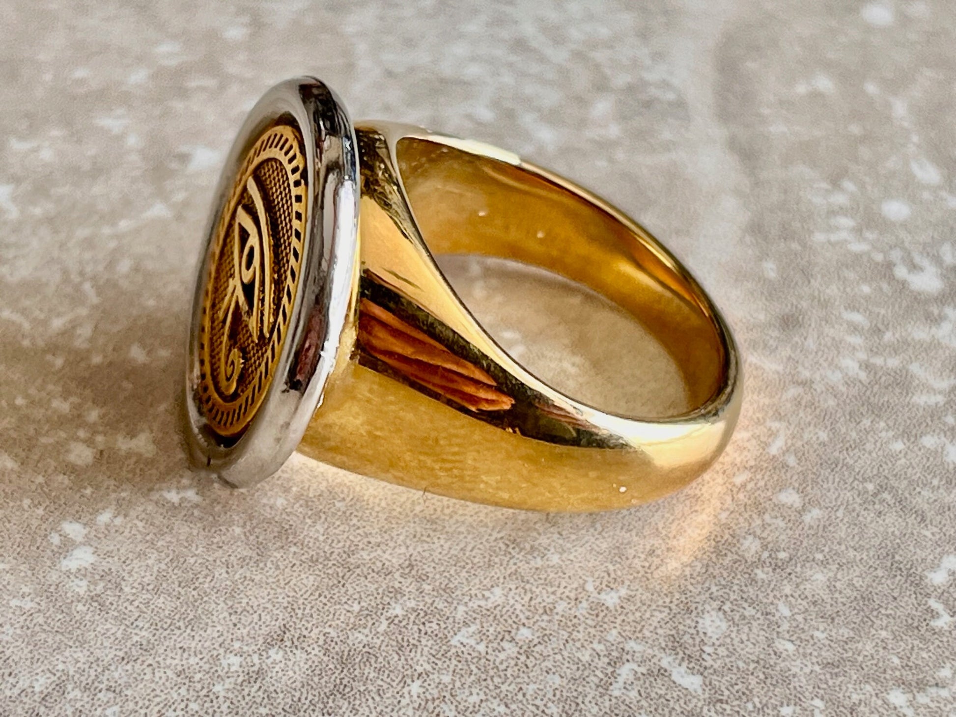 Eye of Horus Ring Stainless Steel Symbolism of Egyptian Healing & Protective Powers, Health, Restoration, Custom Handmade, Silver Gold Color