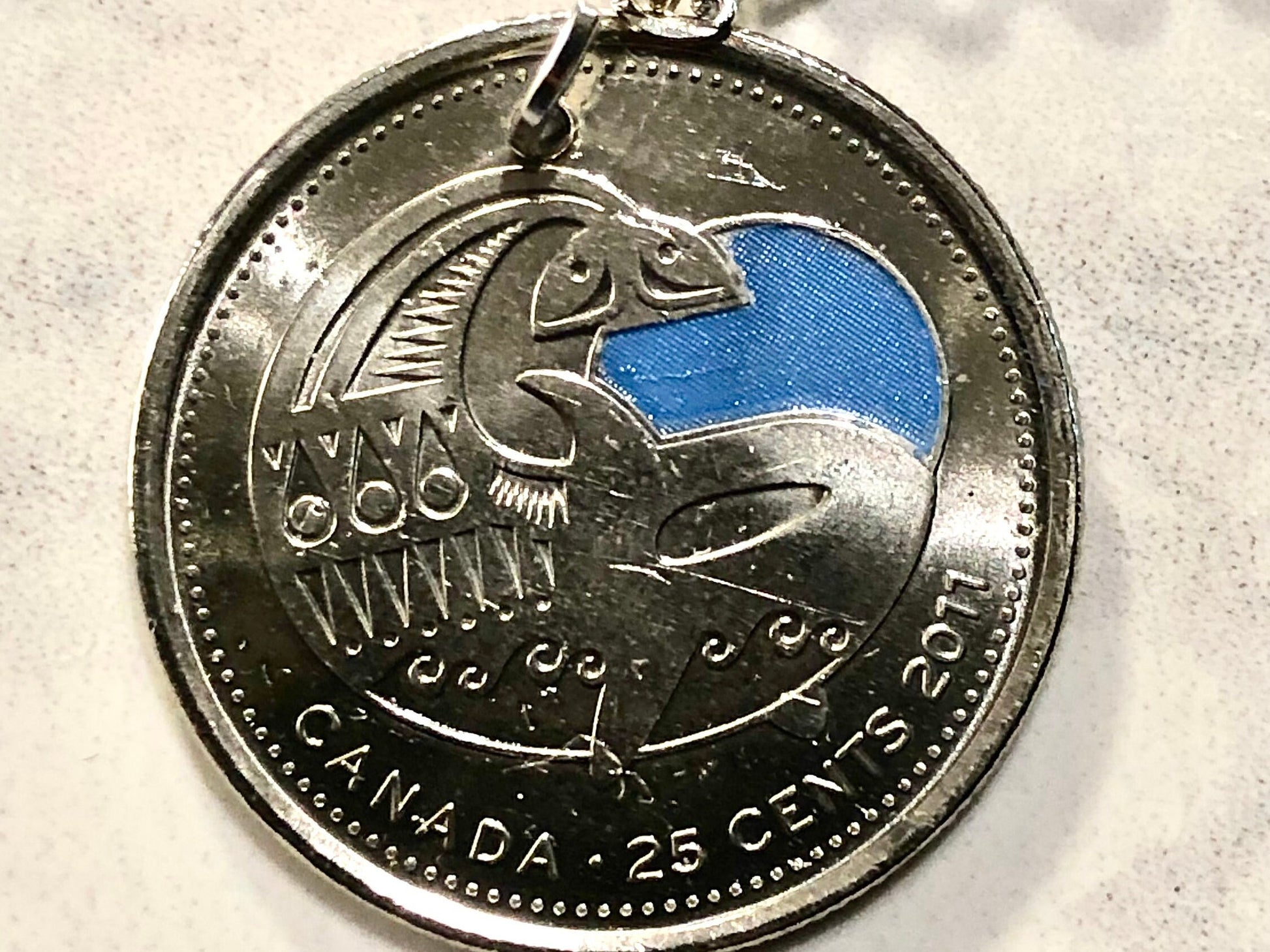 Canadian Quarter Coin Necklace 2011 Orca Killer Whale Coloured Uncirculated 25 Cents Custom Made Vintage Rare Coins Coin Enthusiast Canada