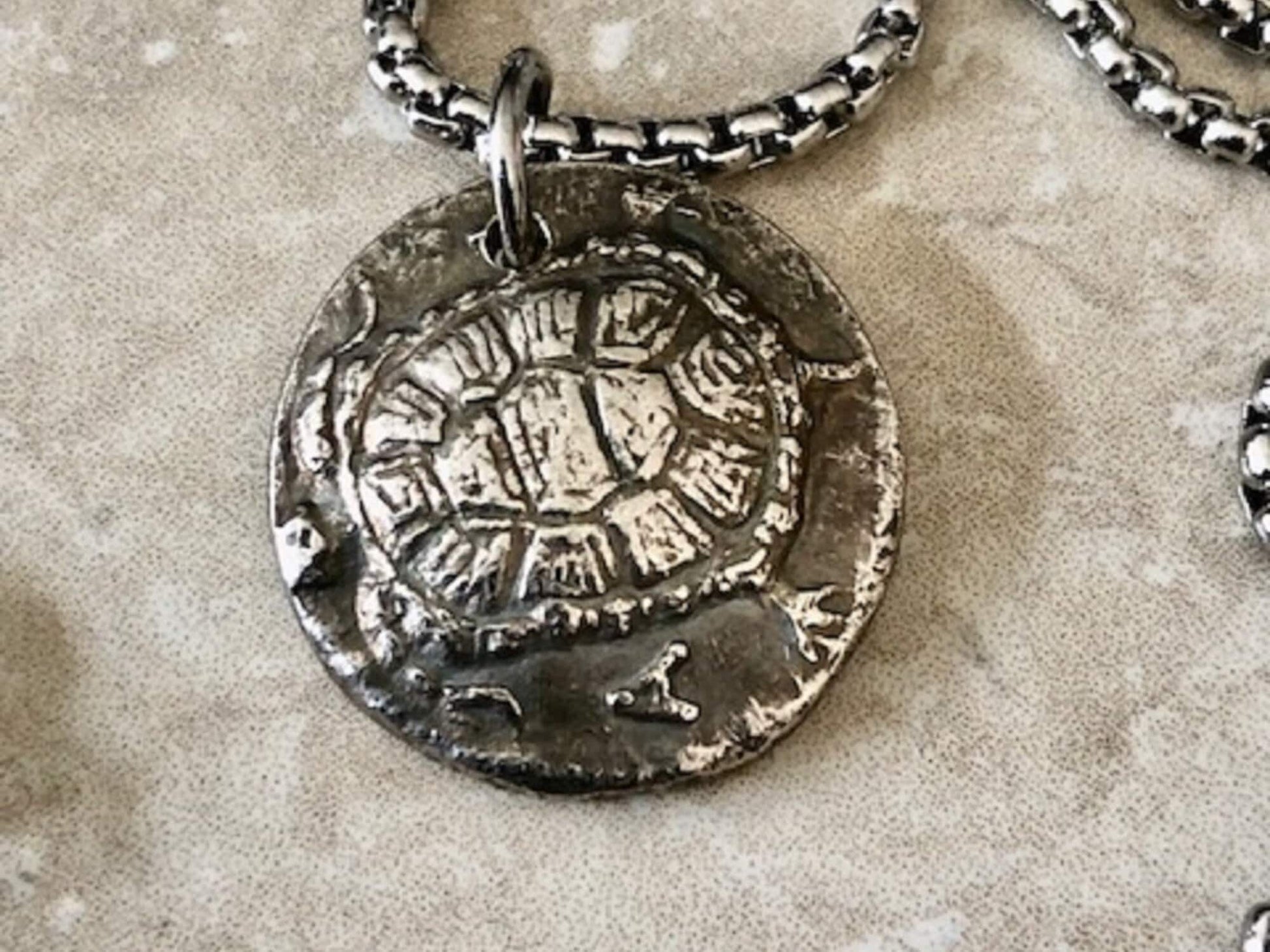 Turtle Tortoise Ancient Greek Necklace Patience, Practicality, Strength, Coin Pendant, Antique Wax Seal Jewelry, Charm From Made with Coins