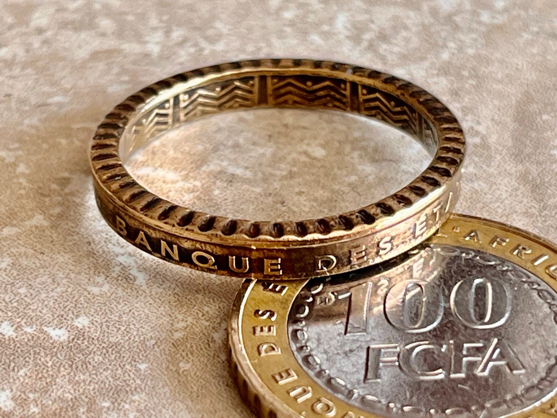 Central African Ring Vintage 100 Francs States Handmade Personal Jewelry Ring Gift For Friend Ring Gift For Him Her World Coin Collector